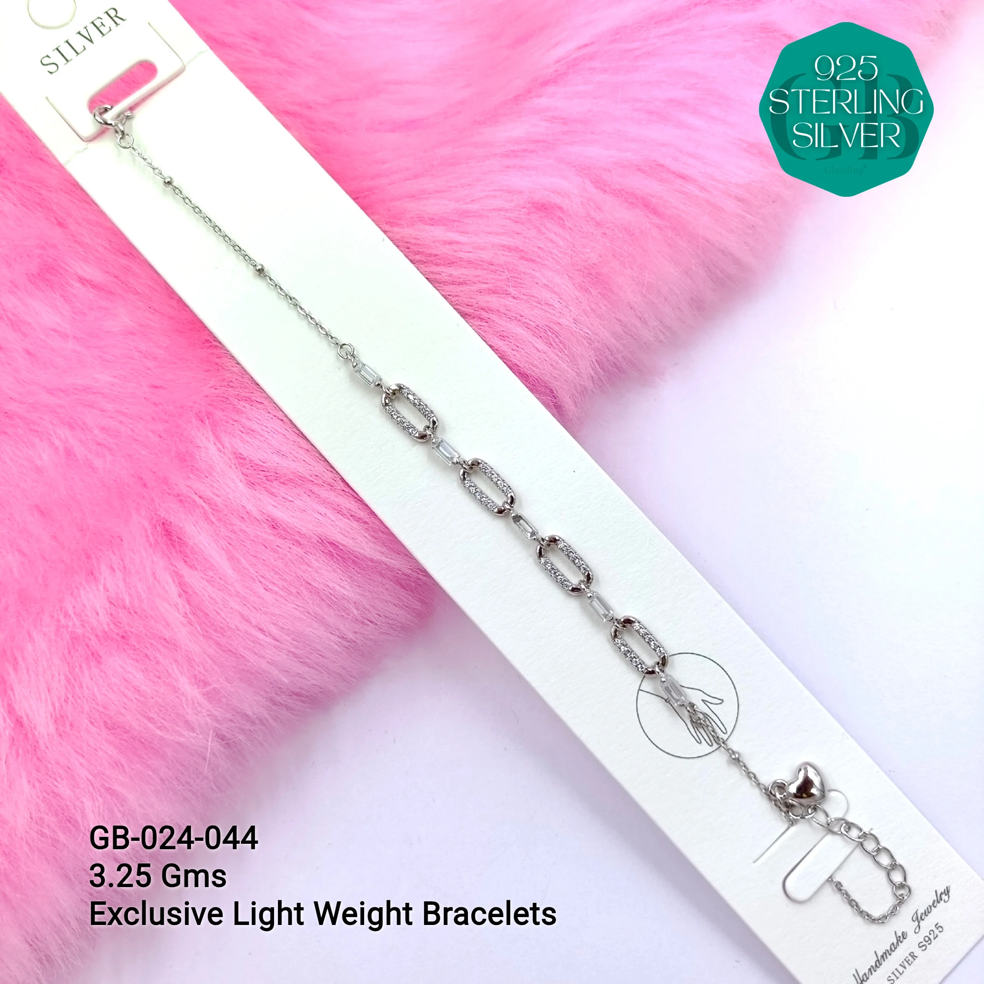 LUXURY ZIRCON EXCLUSIVE BRACELETS - Premium 925 Silver Jewellery - SKU: GB-024-044 - Hyderabad Silver Importers