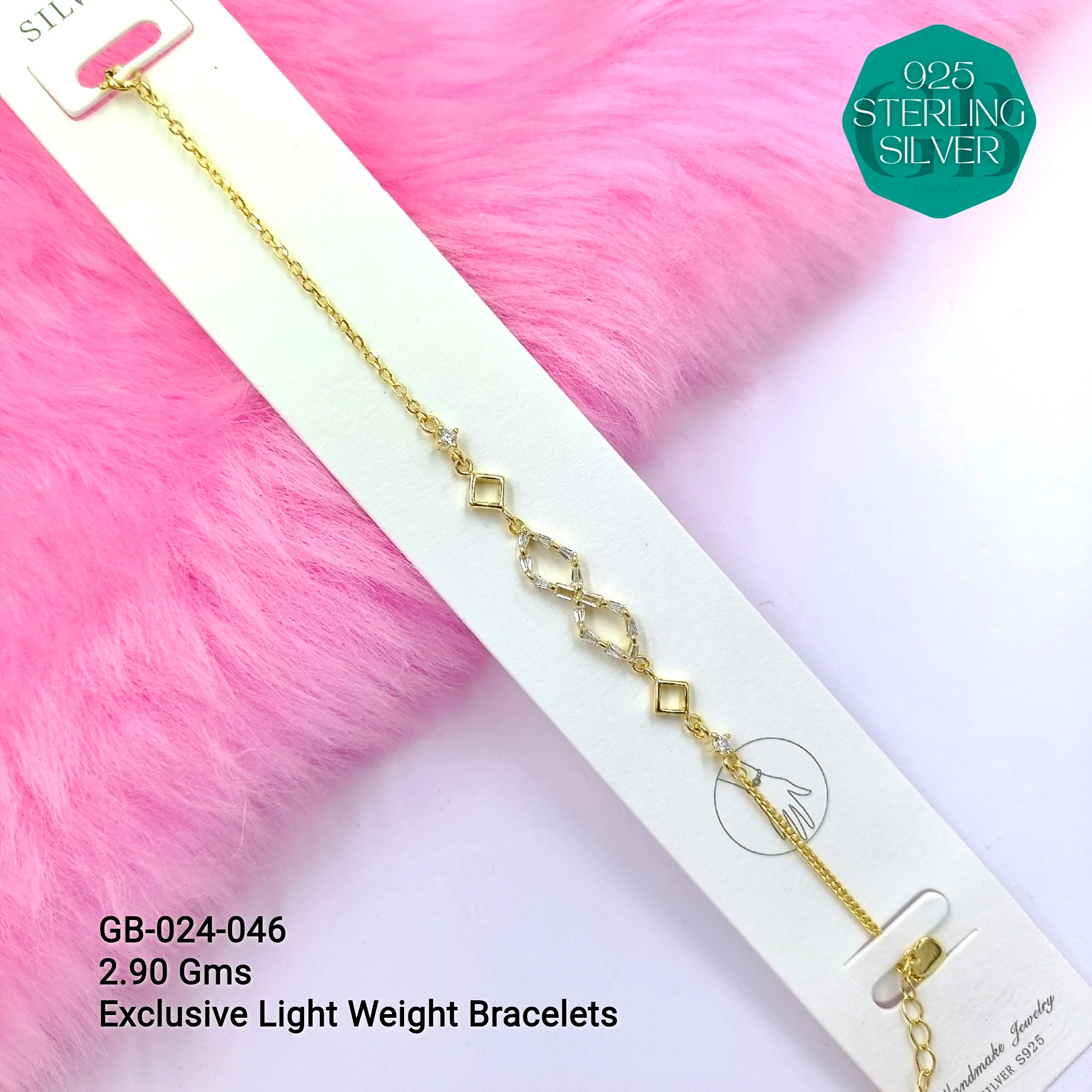 LUXURY ZIRCON EXCLUSIVE BRACELETS - Premium 925 Silver Jewellery - SKU: GB-024-046 - Hyderabad Silver Importers