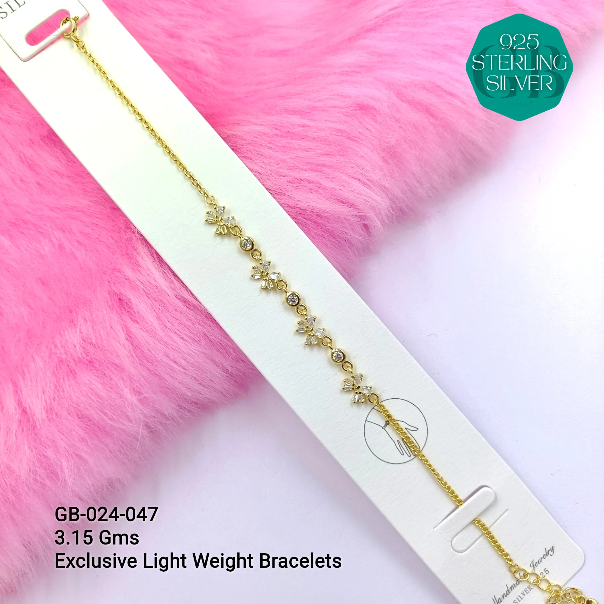 LUXURY ZIRCON EXCLUSIVE BRACELETS - Premium 925 Silver Jewellery - SKU: GB-024-047 - Hyderabad Silver Importers