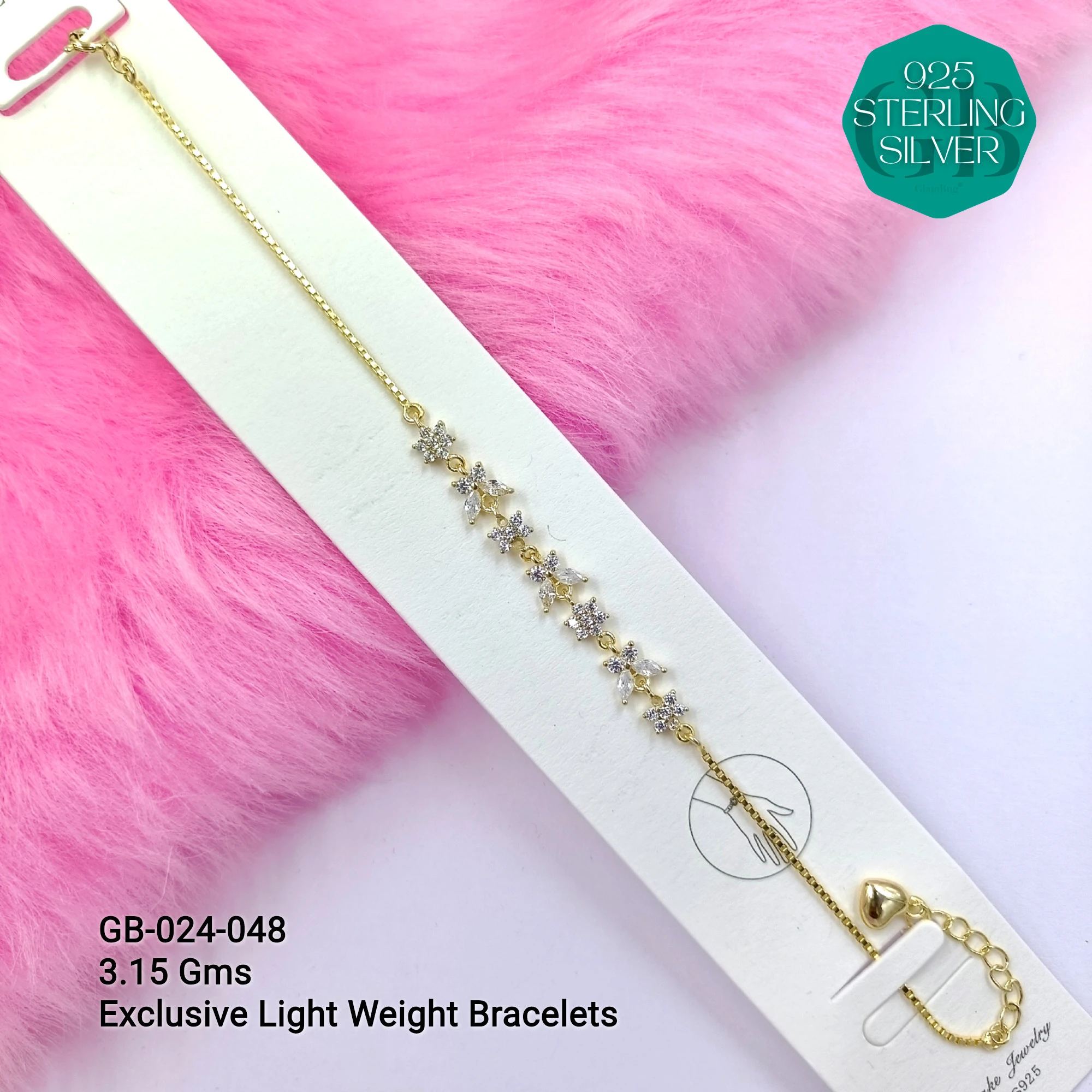 LUXURY ZIRCON EXCLUSIVE BRACELETS - Premium 925 Silver Jewellery - SKU: GB-024-048 - Hyderabad Silver Importers