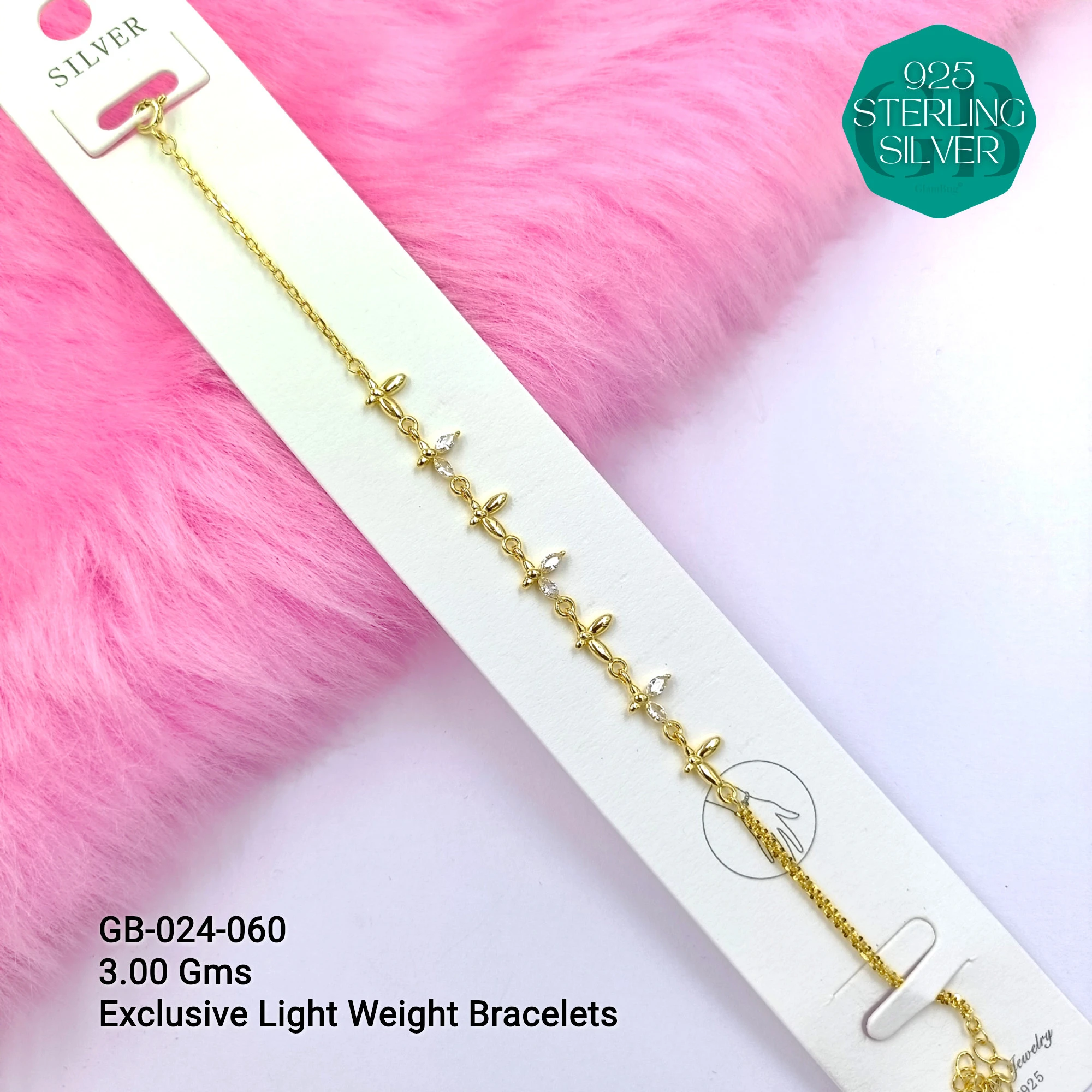 LUXURY ZIRCON EXCLUSIVE BRACELETS - Premium 925 Silver Jewellery - SKU: GB-024-060 - Hyderabad Silver Importers