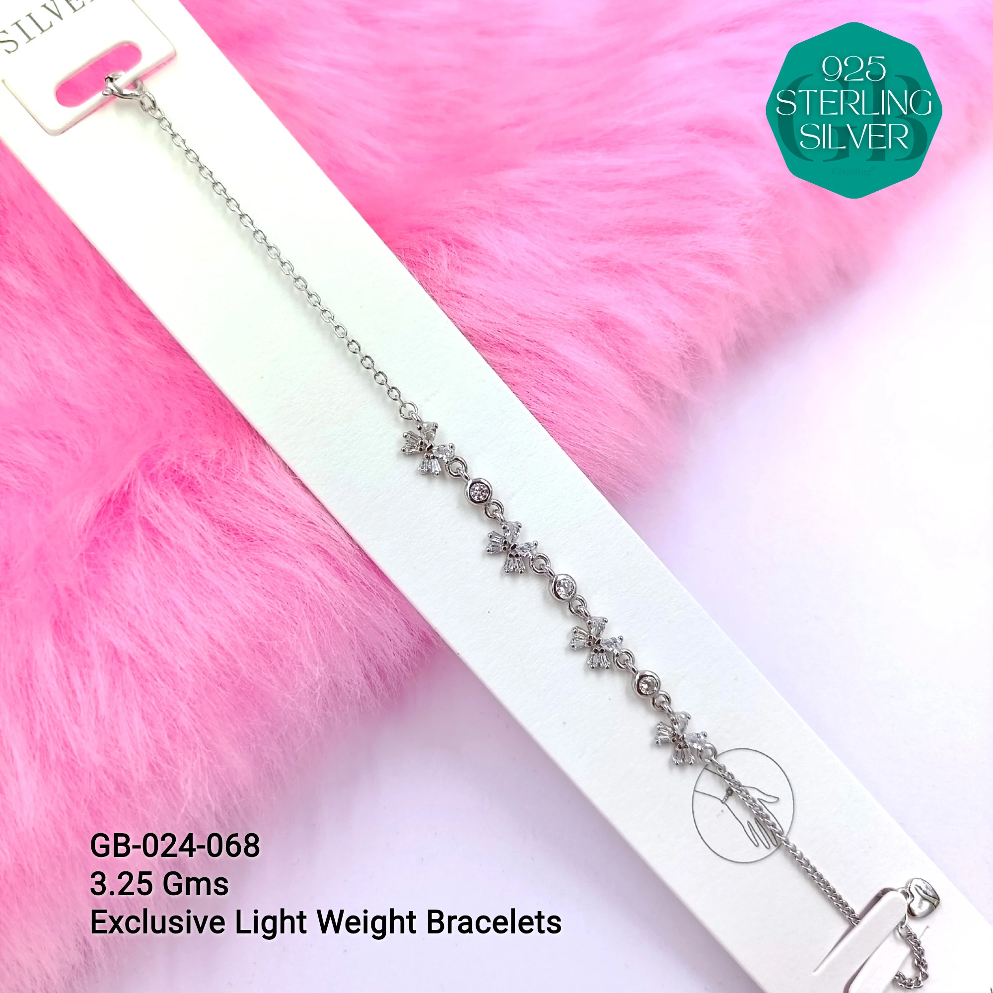 LUXURY ZIRCON EXCLUSIVE BRACELETS - Premium 925 Silver Jewellery - SKU: GB-024-068 - Hyderabad Silver Importers