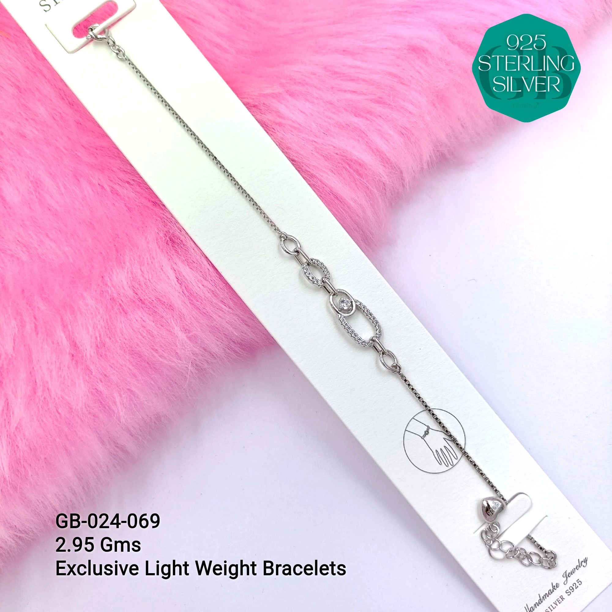 LUXURY ZIRCON EXCLUSIVE BRACELETS - Premium 925 Silver Jewellery - SKU: GB-024-069 - Hyderabad Silver Importers