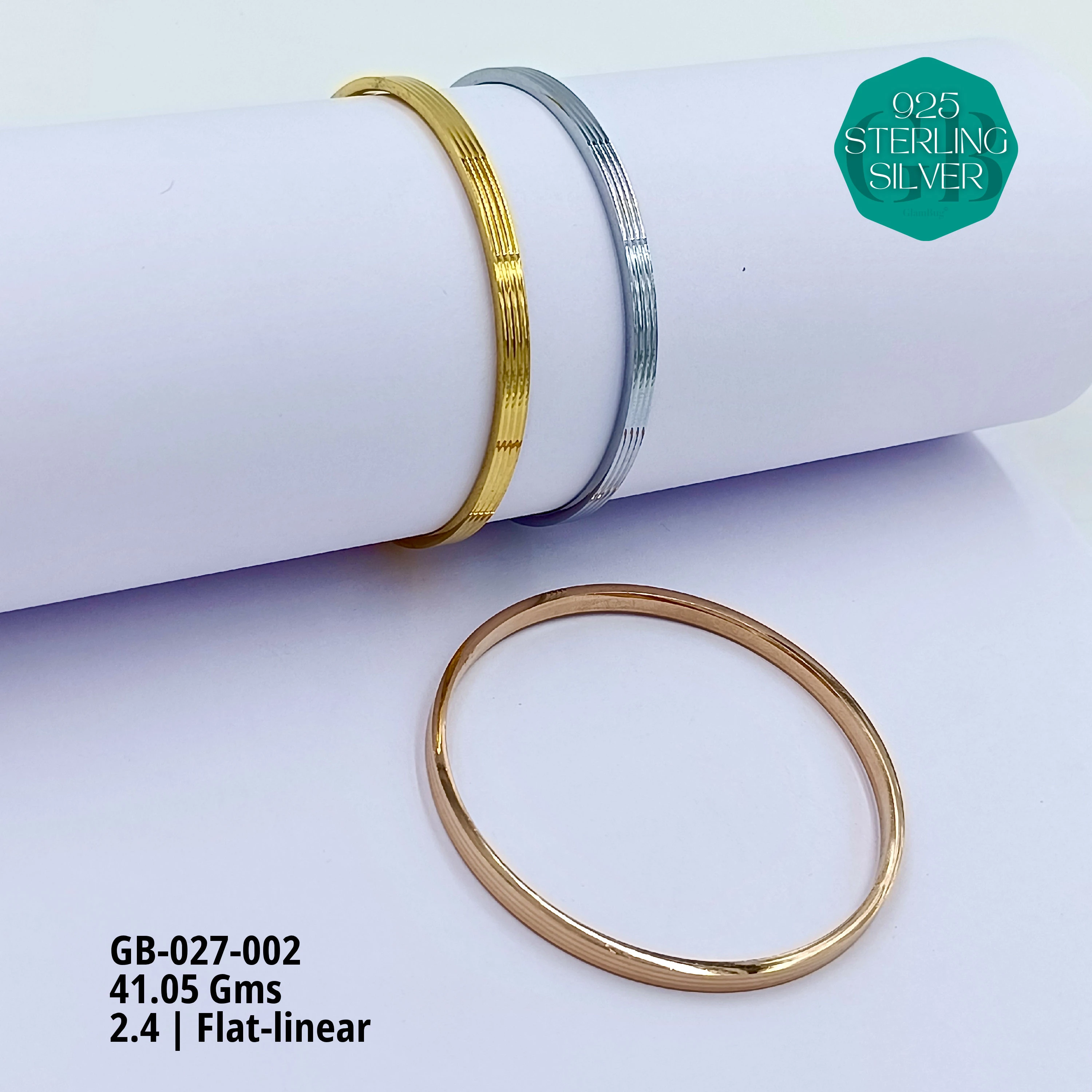 SARDAR 3 PCS TRI COLOUR KADA - Premium 925 Silver Jewellery - SKU: GB-027-002 - Hyderabad Silver Importers