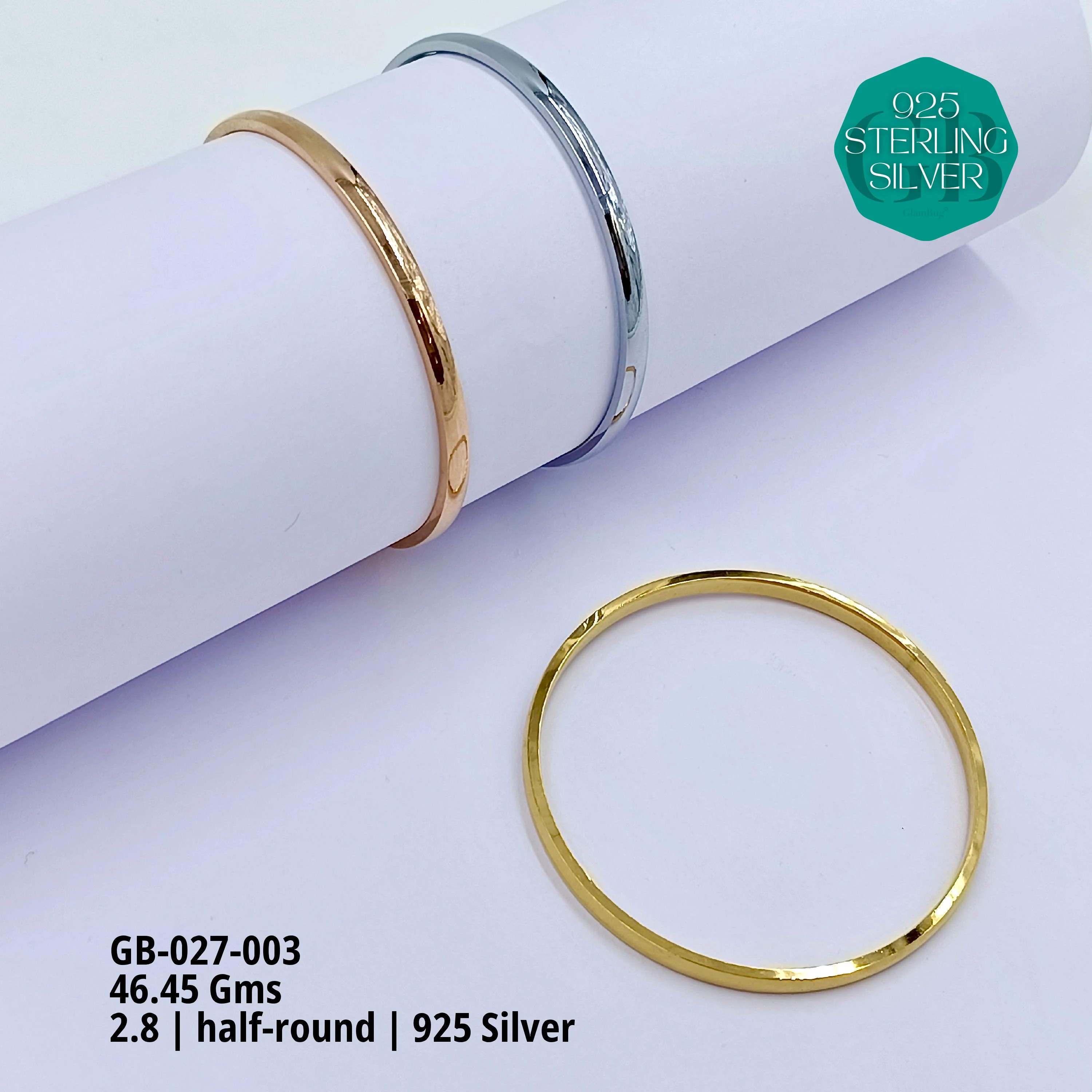 SARDAR 3 PCS TRI COLOUR KADA - Premium 925 Silver Jewellery - SKU: GB-027-003 - Hyderabad Silver Importers