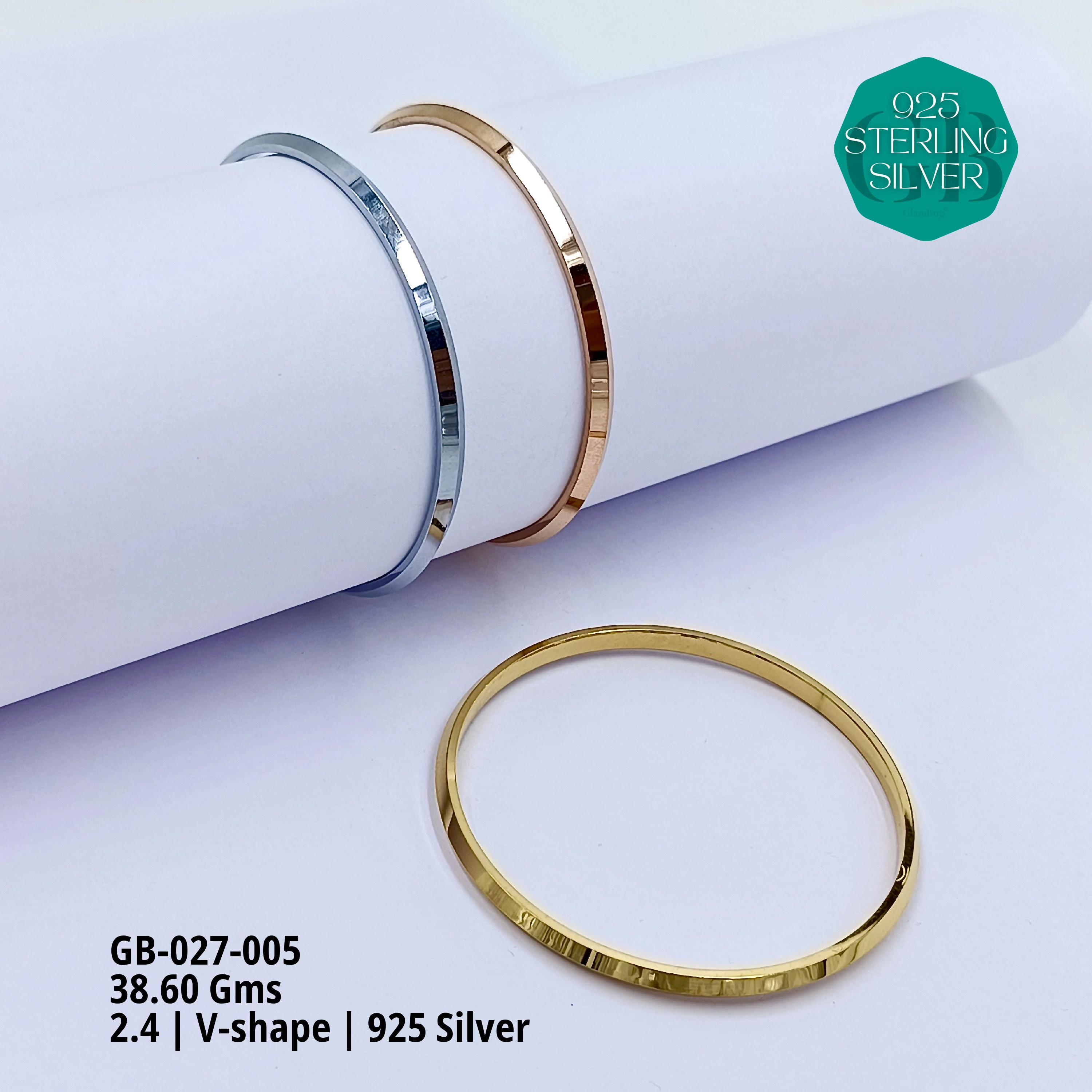 SARDAR 3 PCS TRI COLOUR KADA - Premium 925 Silver Jewellery - SKU: GB-027-005 - Hyderabad Silver Importers