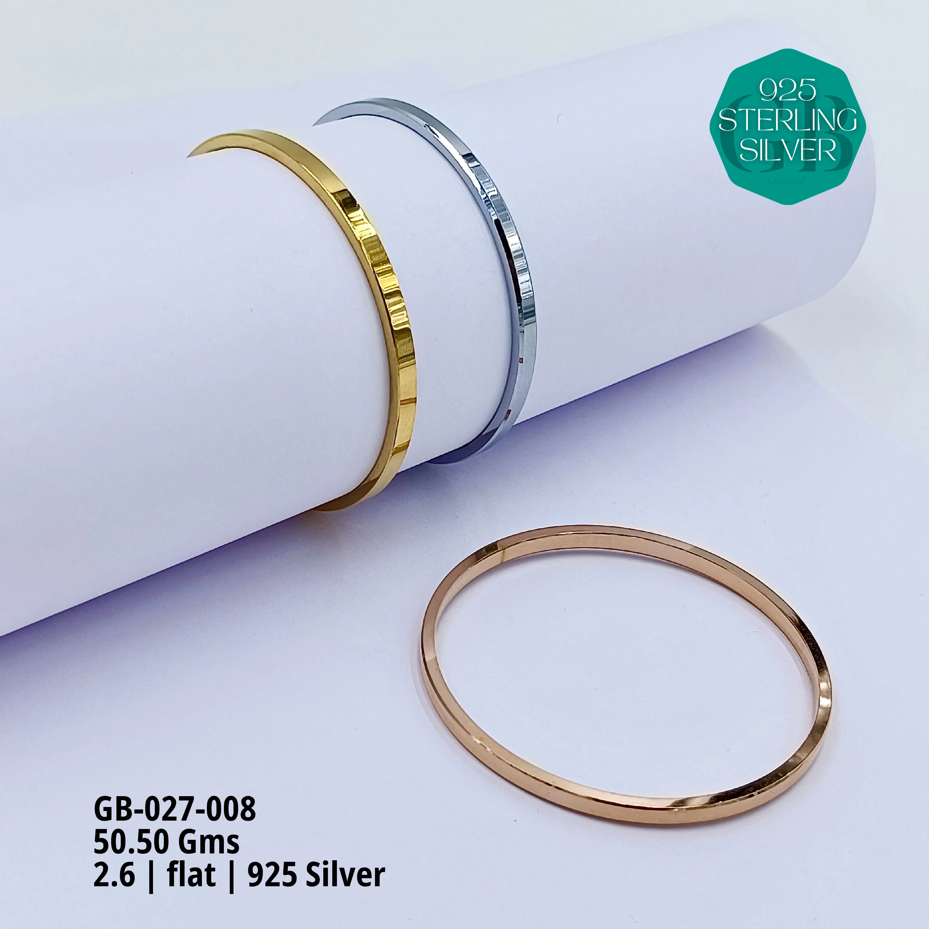 SARDAR 3 PCS TRI COLOUR KADA - Premium 925 Silver Jewellery - SKU: GB-027-008 - Hyderabad Silver Importers