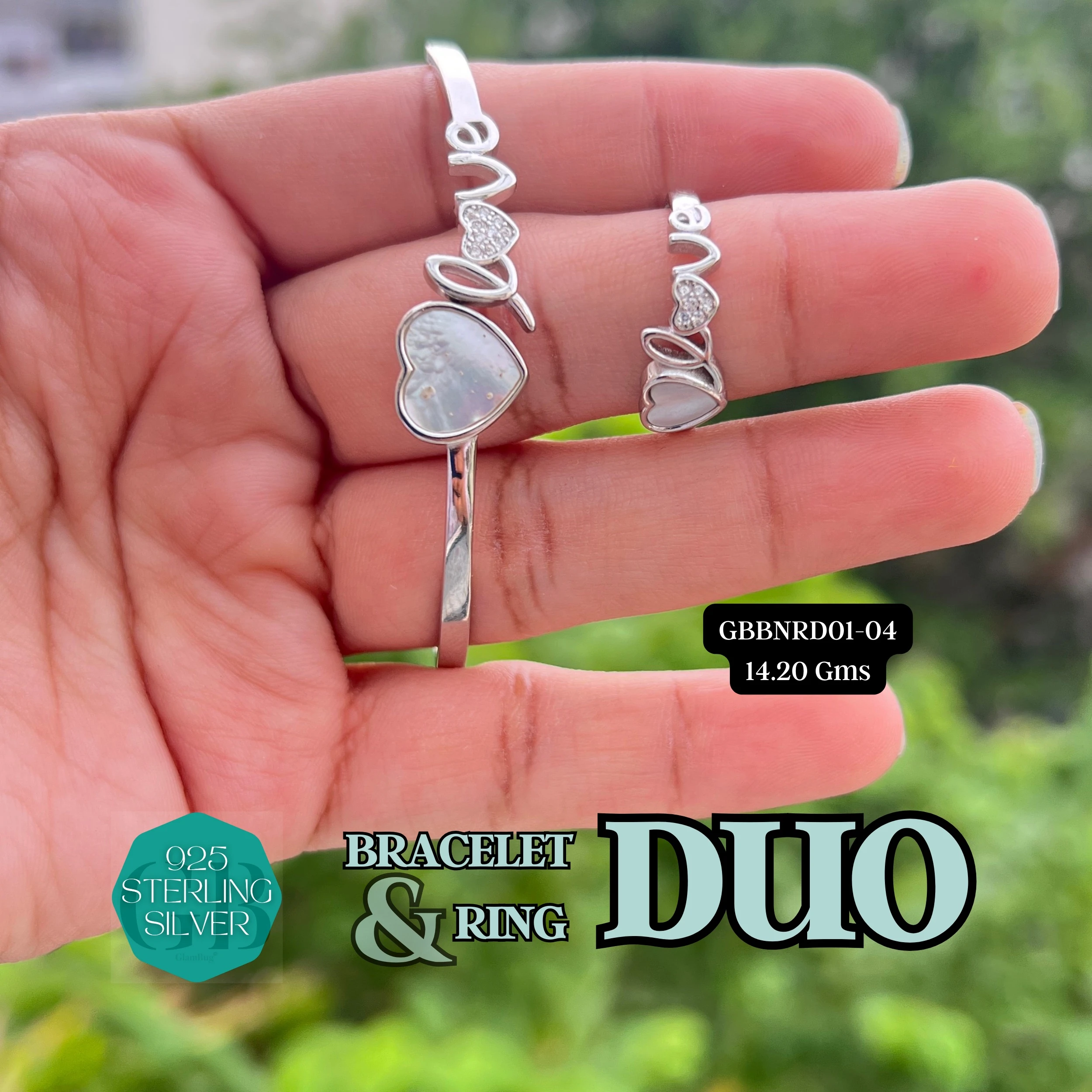 MOP + MICRO RING & KADA PAIR DUO - Premium 925 Silver Jewellery - SKU: GB-029-004 - Hyderabad Silver Importers