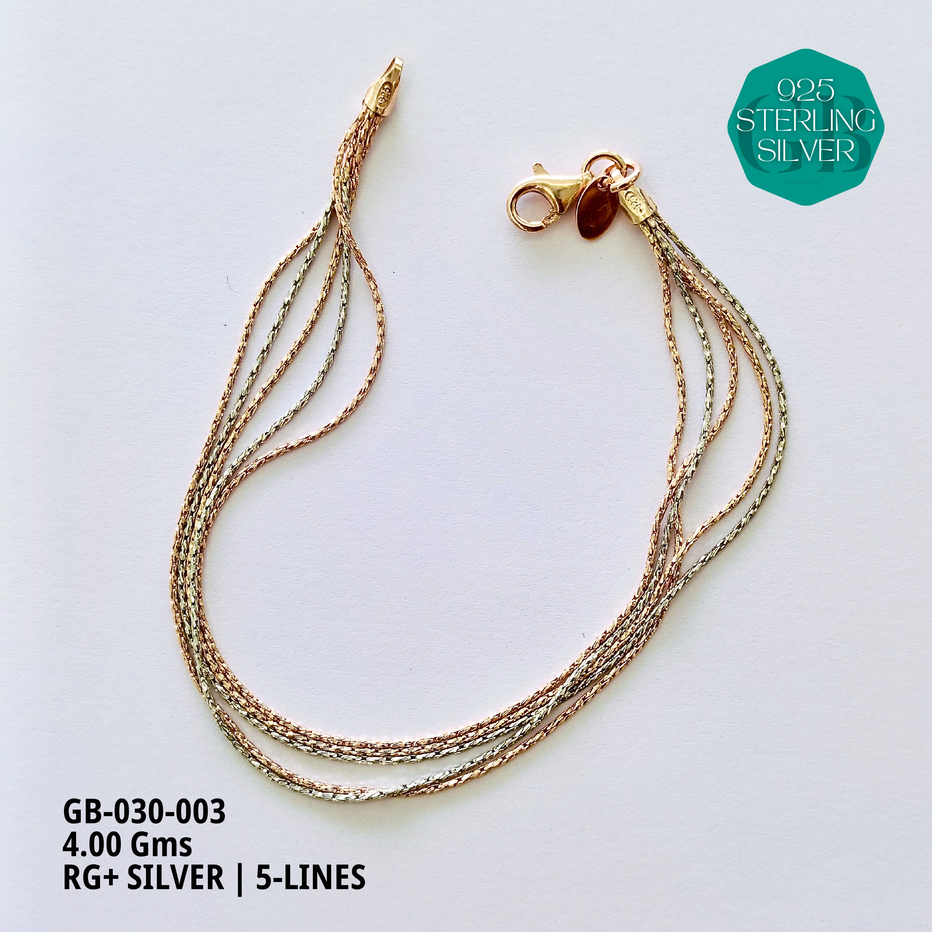 ITALIAN BUNCH BRACELETS 3-5-7 LINES - Premium 925 Silver Jewellery - SKU: GB-030-003 - Hyderabad Silver Importers