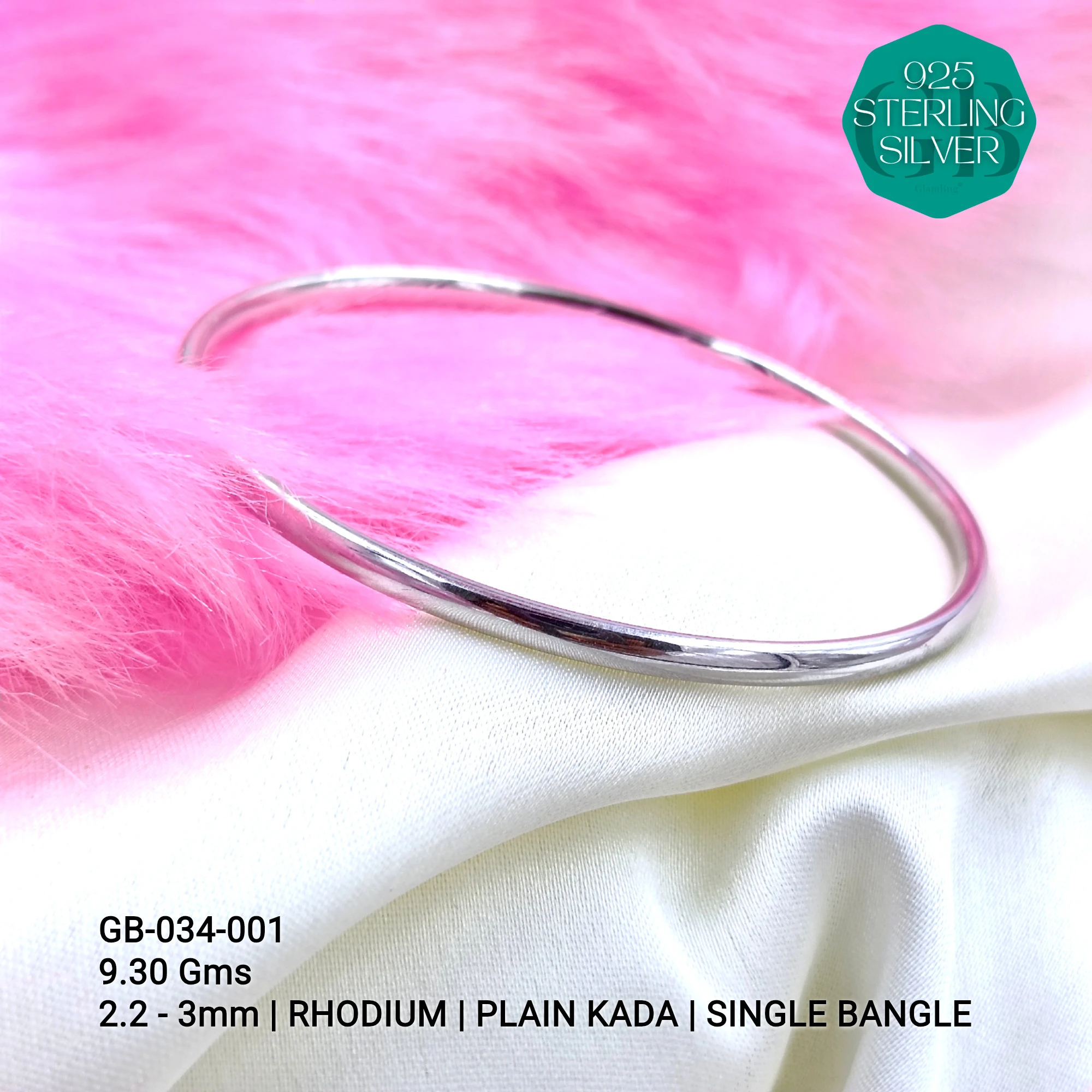 H&A PLAIN KADA / BANGLE - Premium 925 Silver Jewellery - SKU: GB-034-001 - Hyderabad Silver Importers