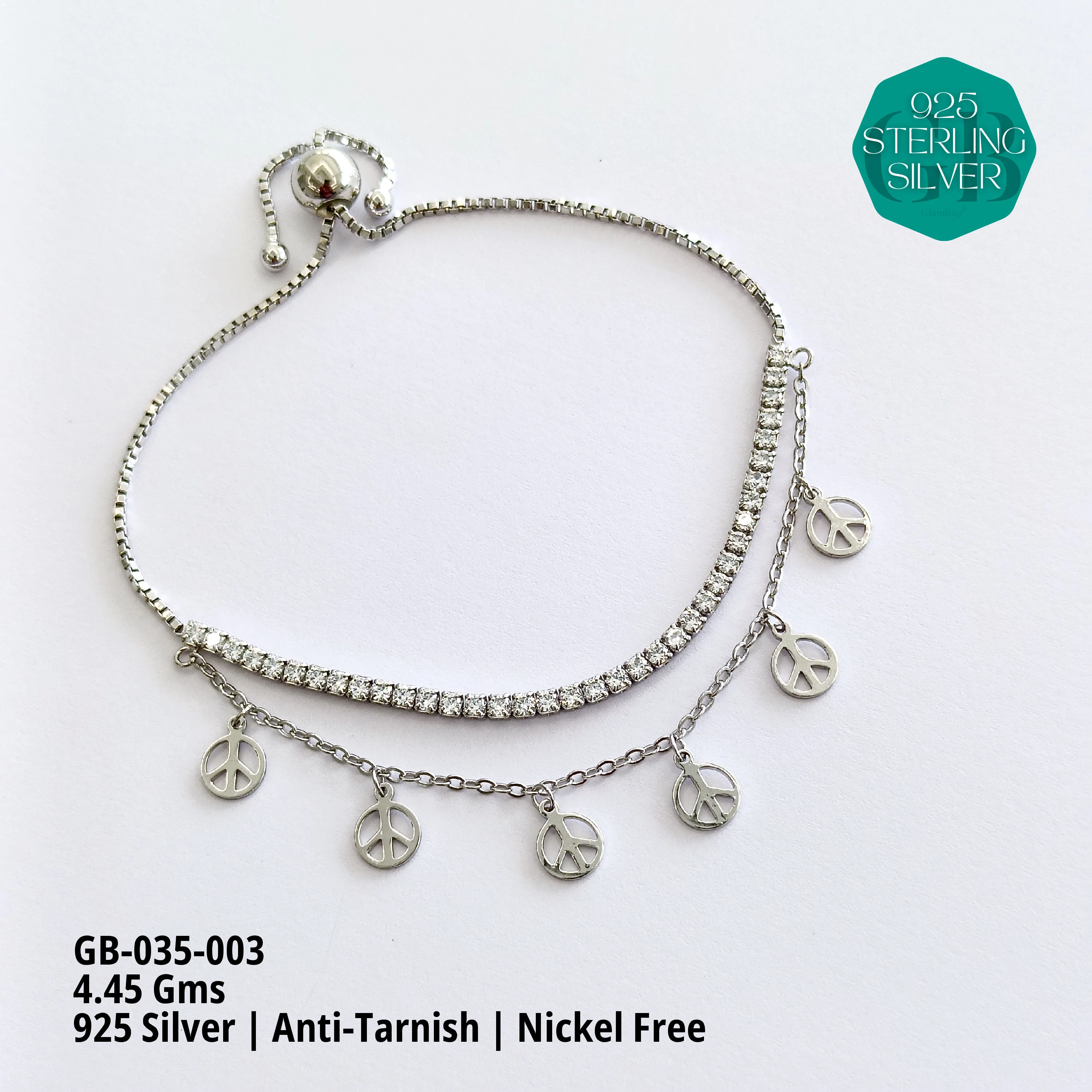 TENNIS + CHARMS 2-LAYER BRACELET - Premium 925 Silver Jewellery - SKU: GB-035-003 - Hyderabad Silver Importers