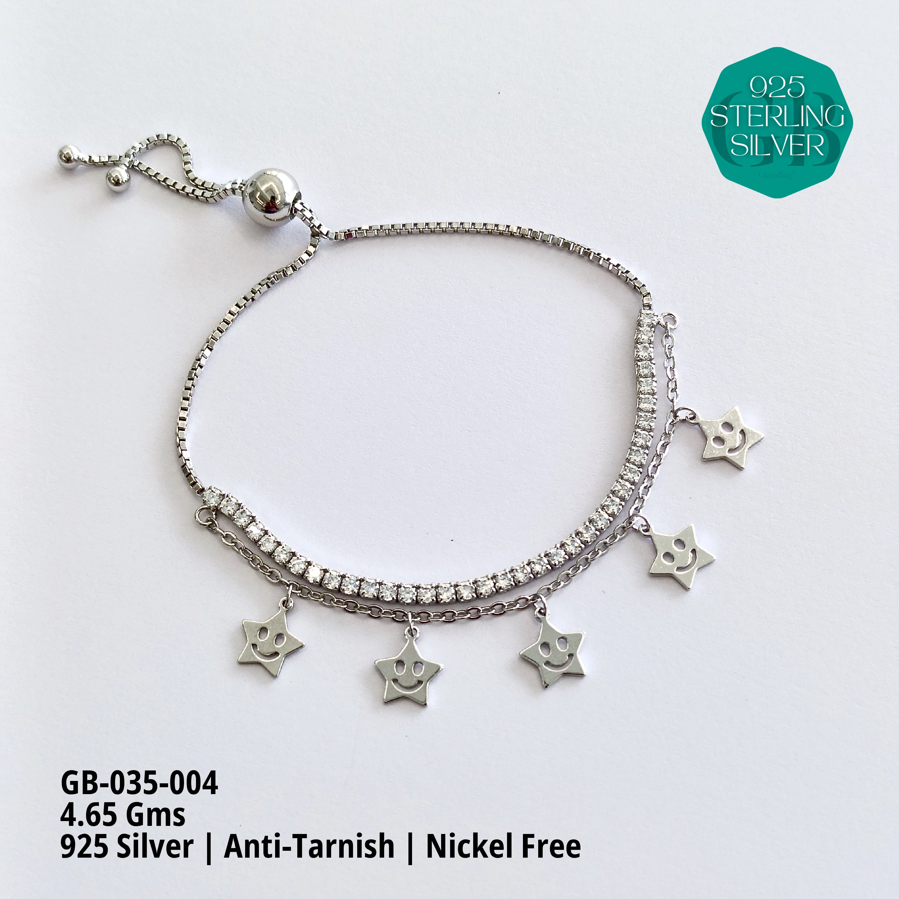 TENNIS + CHARMS 2-LAYER BRACELET - Premium 925 Silver Jewellery - SKU: GB-035-004 - Hyderabad Silver Importers