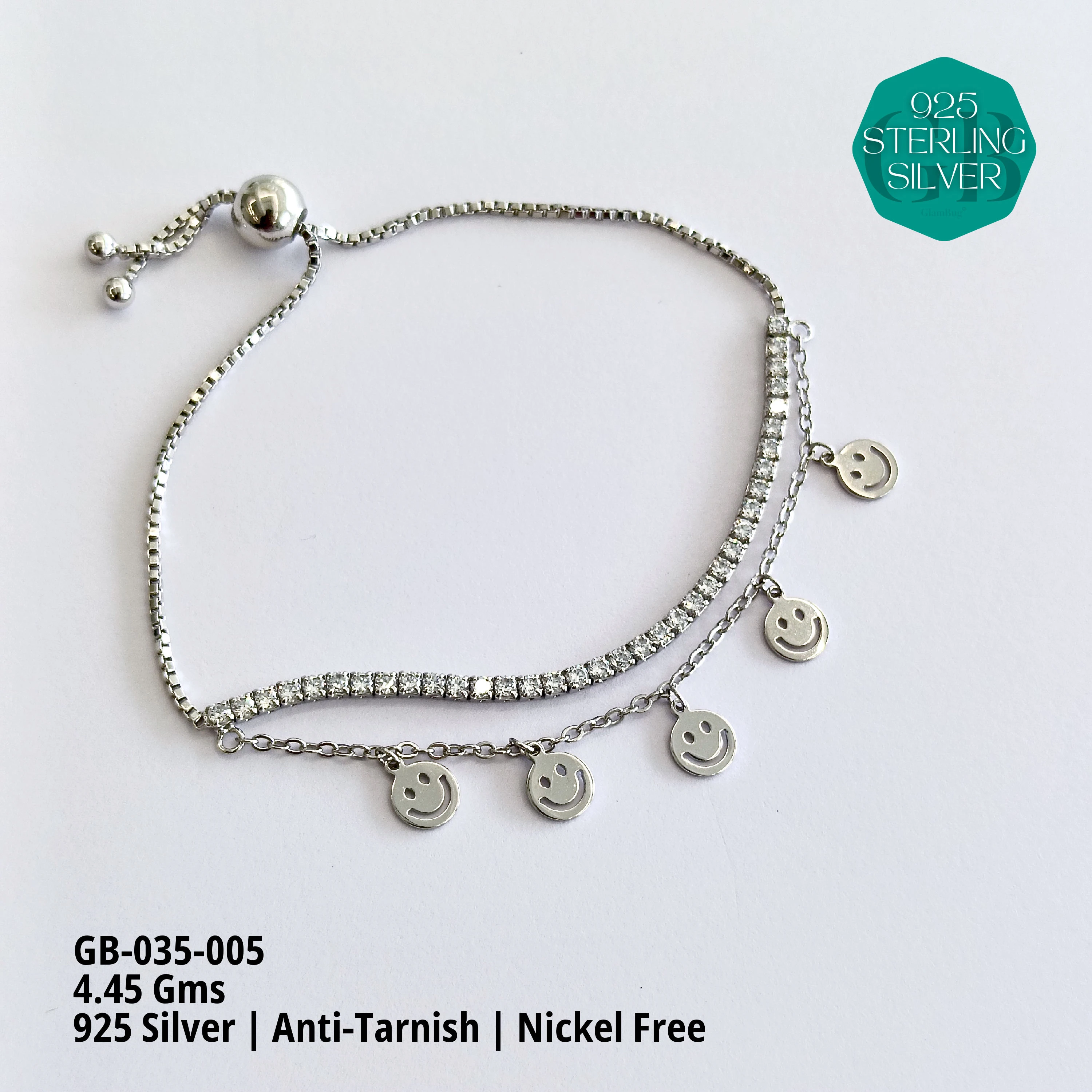 TENNIS + CHARMS 2-LAYER BRACELET - Premium 925 Silver Jewellery - SKU: GB-035-005 - Hyderabad Silver Importers