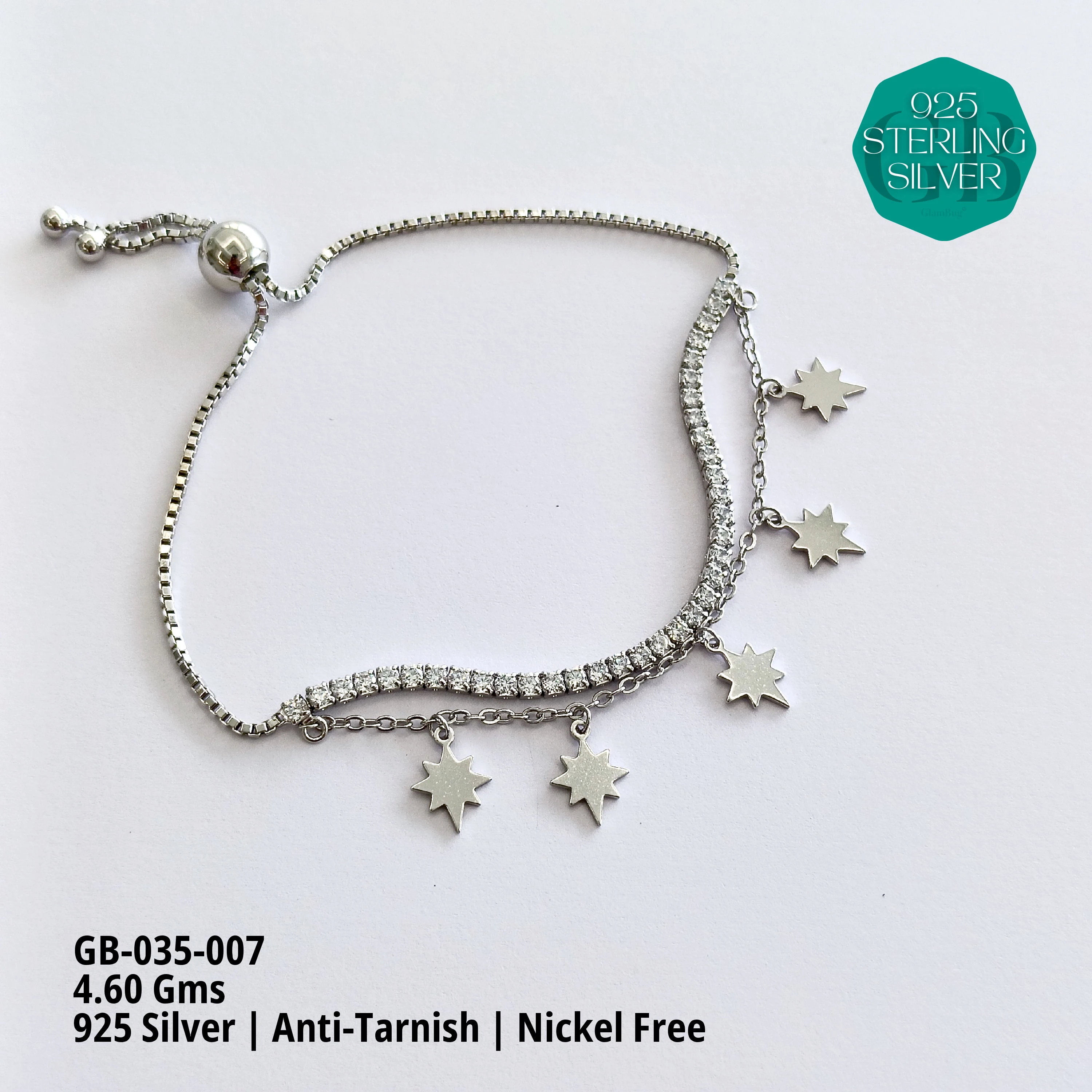 TENNIS + CHARMS 2-LAYER BRACELET - Premium 925 Silver Jewellery - SKU: GB-035-007 - Hyderabad Silver Importers