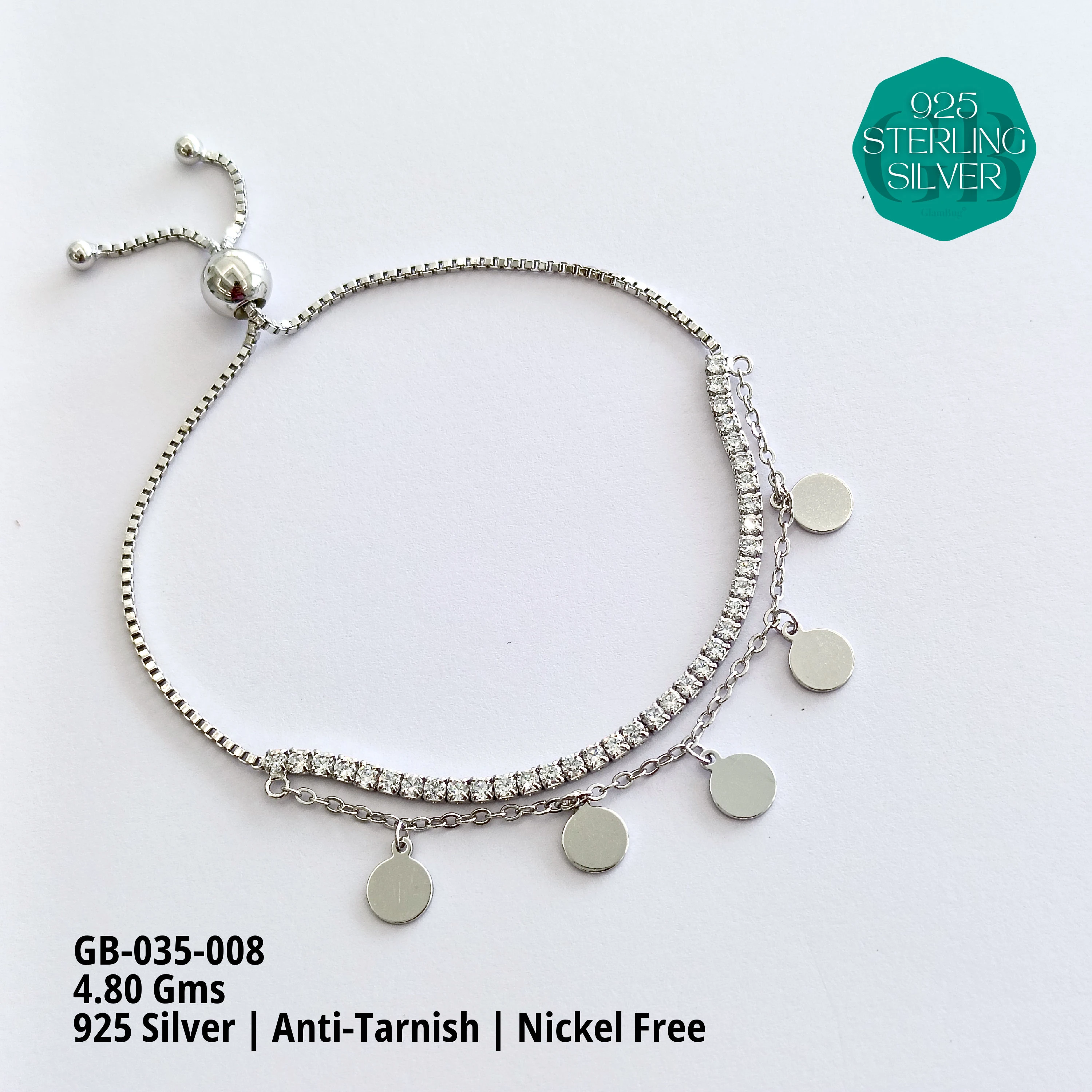 TENNIS + CHARMS 2-LAYER BRACELET - Premium 925 Silver Jewellery - SKU: GB-035-008 - Hyderabad Silver Importers