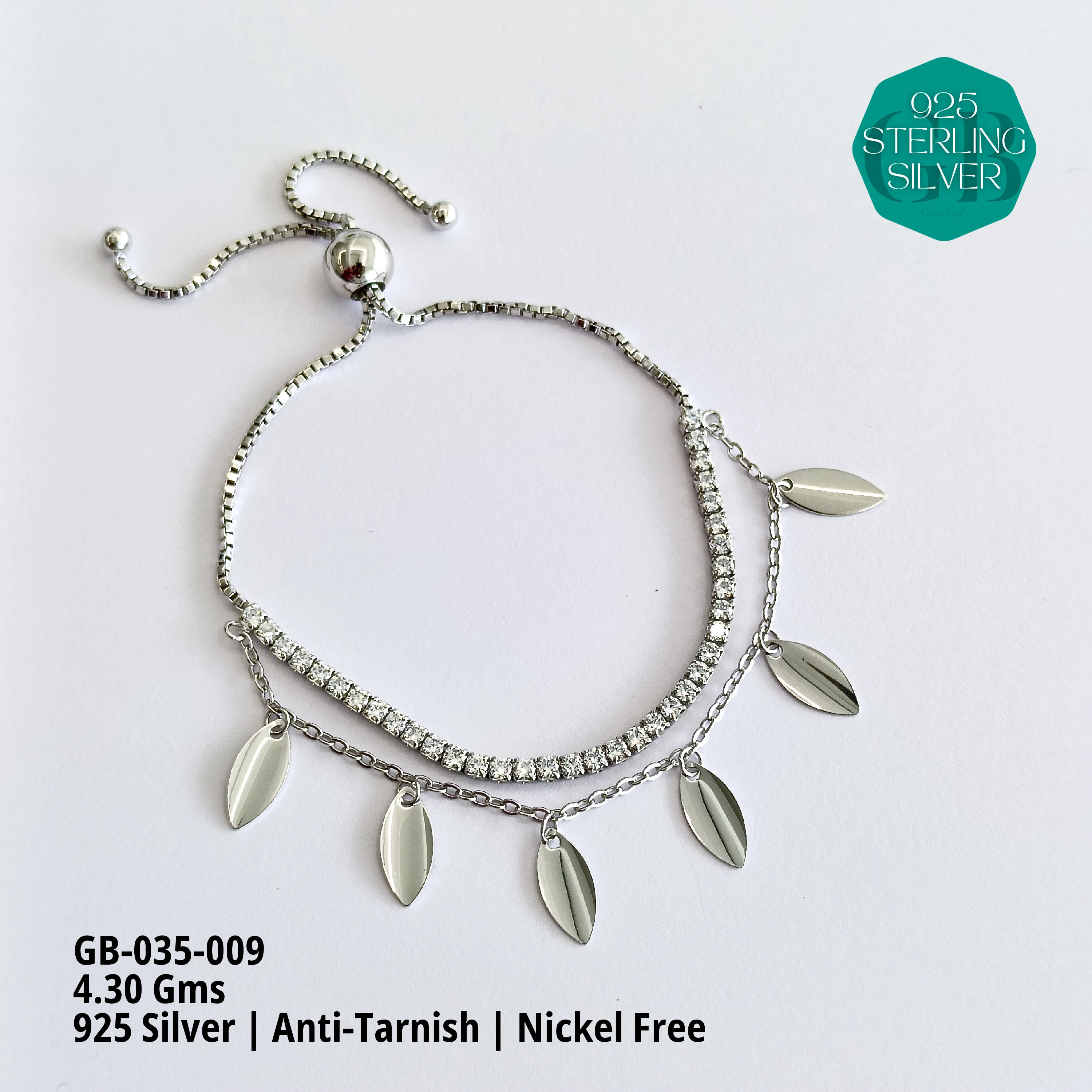 TENNIS + CHARMS 2-LAYER BRACELET - Premium 925 Silver Jewellery - SKU: GB-035-009 - Hyderabad Silver Importers
