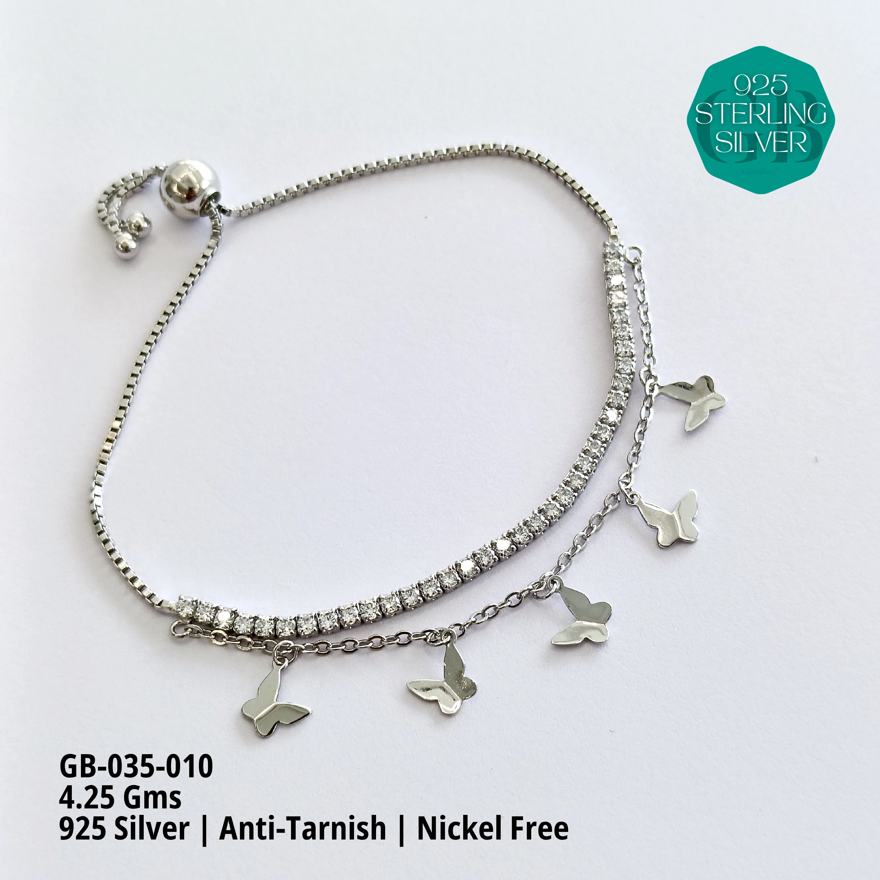 TENNIS + CHARMS 2-LAYER BRACELET - Premium 925 Silver Jewellery - SKU: GB-035-010 - Hyderabad Silver Importers