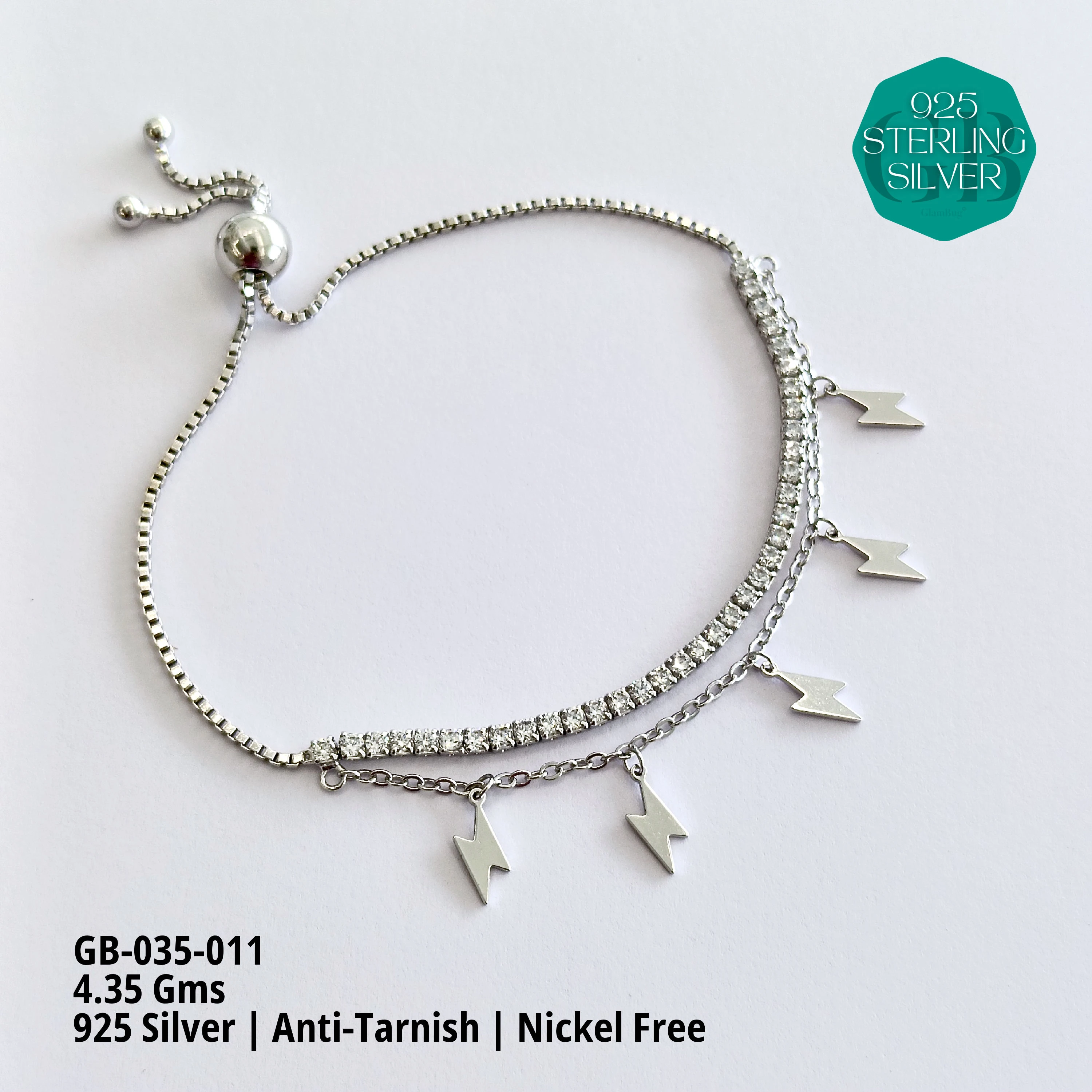 TENNIS + CHARMS 2-LAYER BRACELET - Premium 925 Silver Jewellery - SKU: GB-035-011 - Hyderabad Silver Importers
