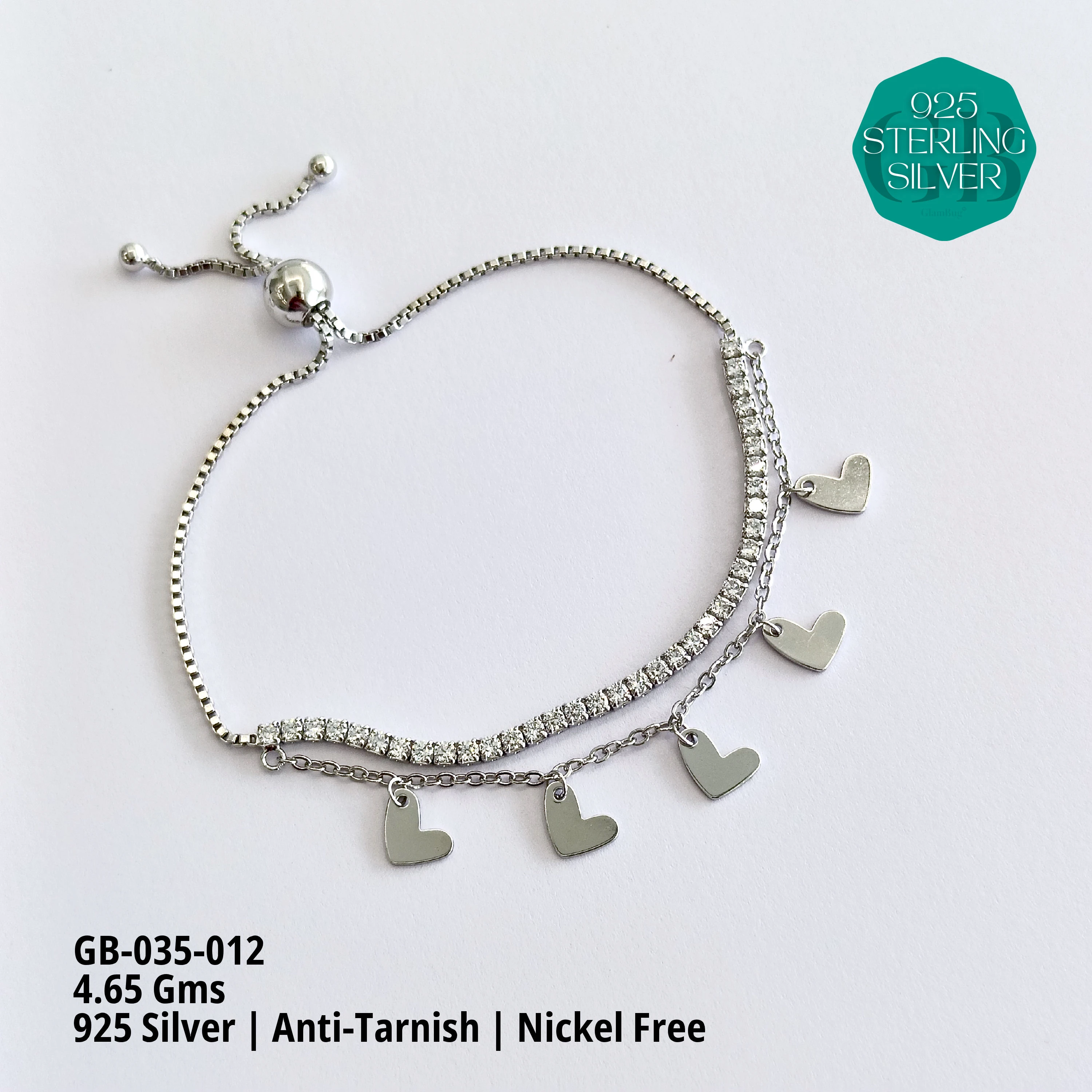 TENNIS + CHARMS 2-LAYER BRACELET - Premium 925 Silver Jewellery - SKU: GB-035-012 - Hyderabad Silver Importers