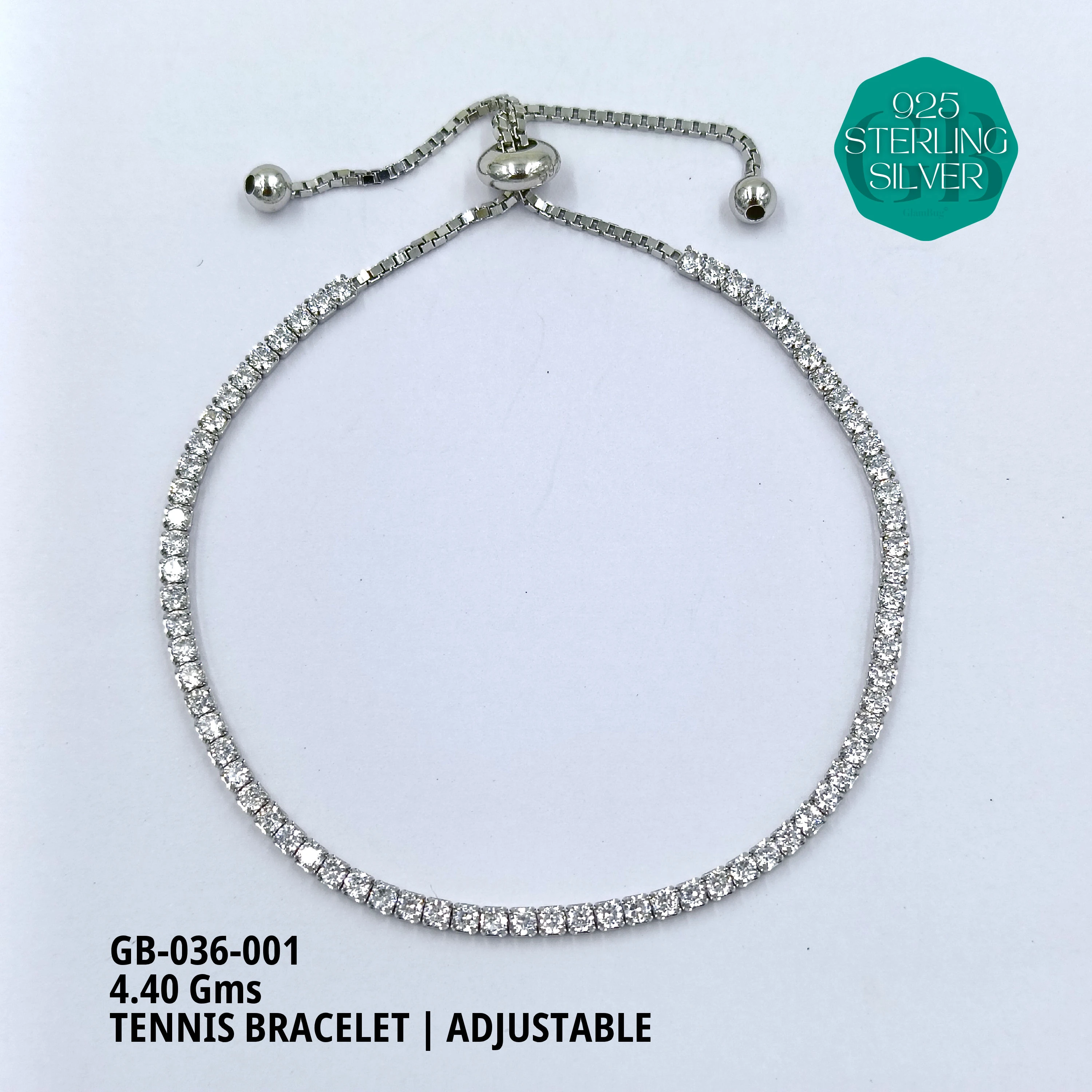 1-2-3 LINE TENNIS ADJUSTABLE BRACELETS - Premium 925 Silver Jewellery - SKU: GB-036-001 - Hyderabad Silver Importers