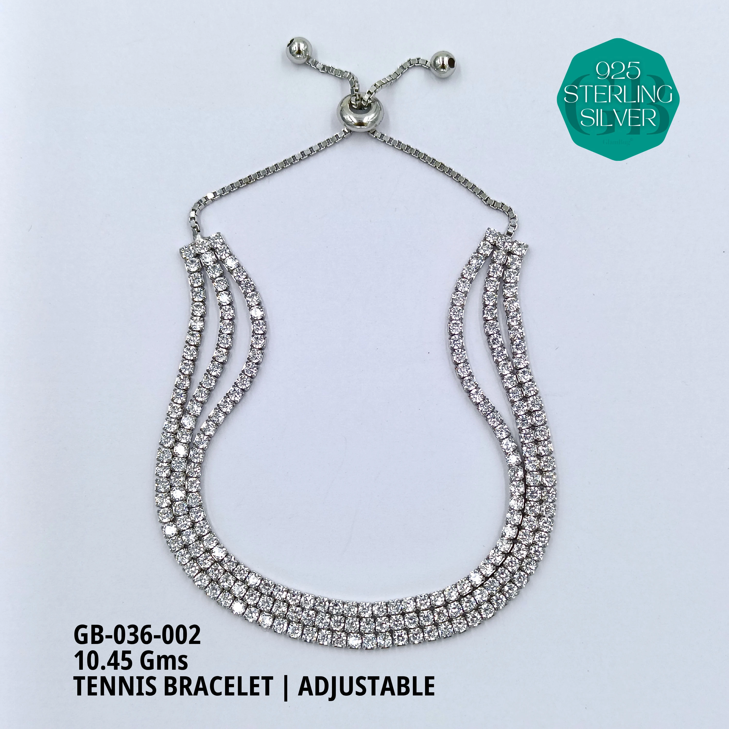 1-2-3 LINE TENNIS ADJUSTABLE BRACELETS - Premium 925 Silver Jewellery - SKU: GB-036-002 - Hyderabad Silver Importers