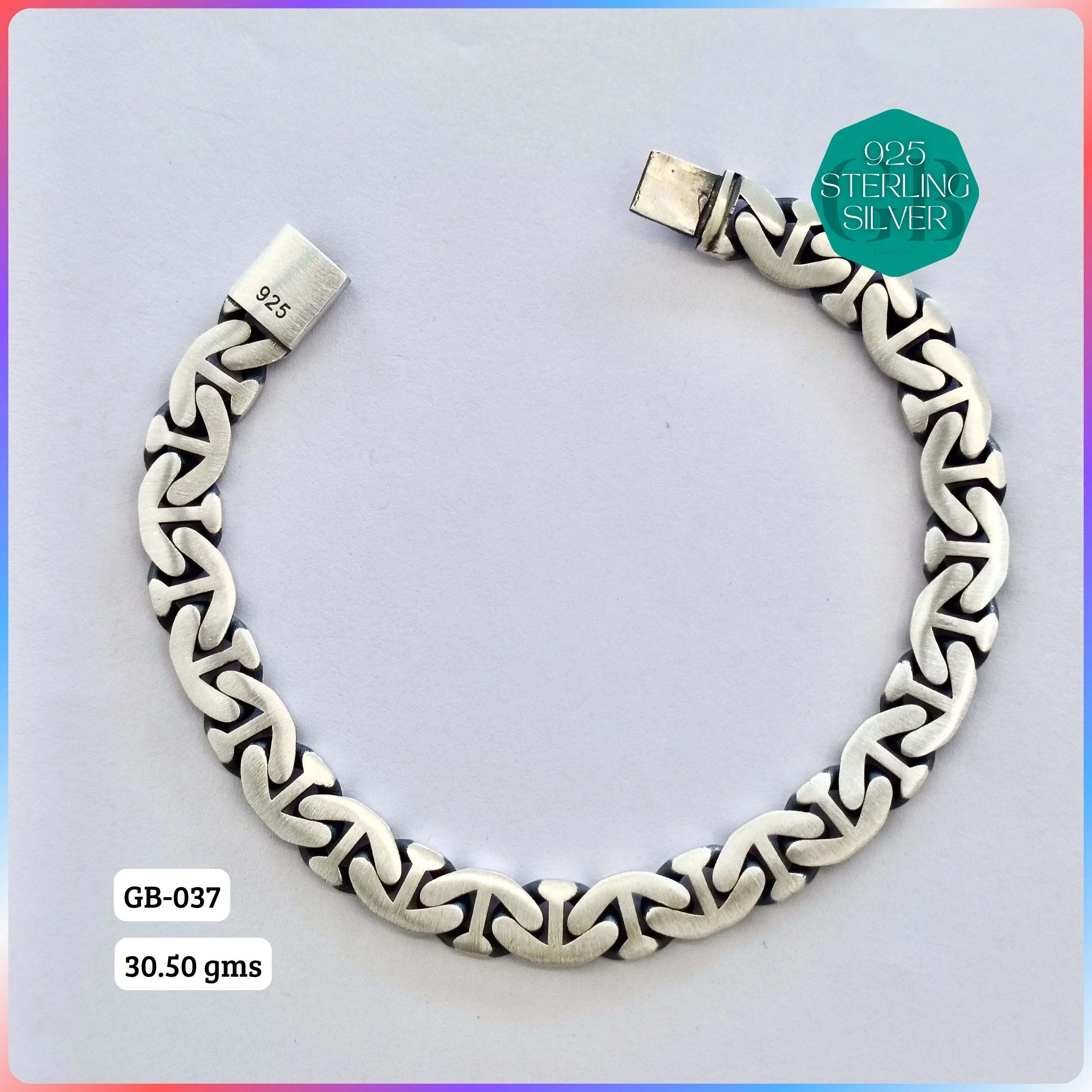 MEN'S CZ FIGARO BRACELETS - Premium 925 Silver Jewellery - SKU: GB-037-018 - Hyderabad Silver Importers
