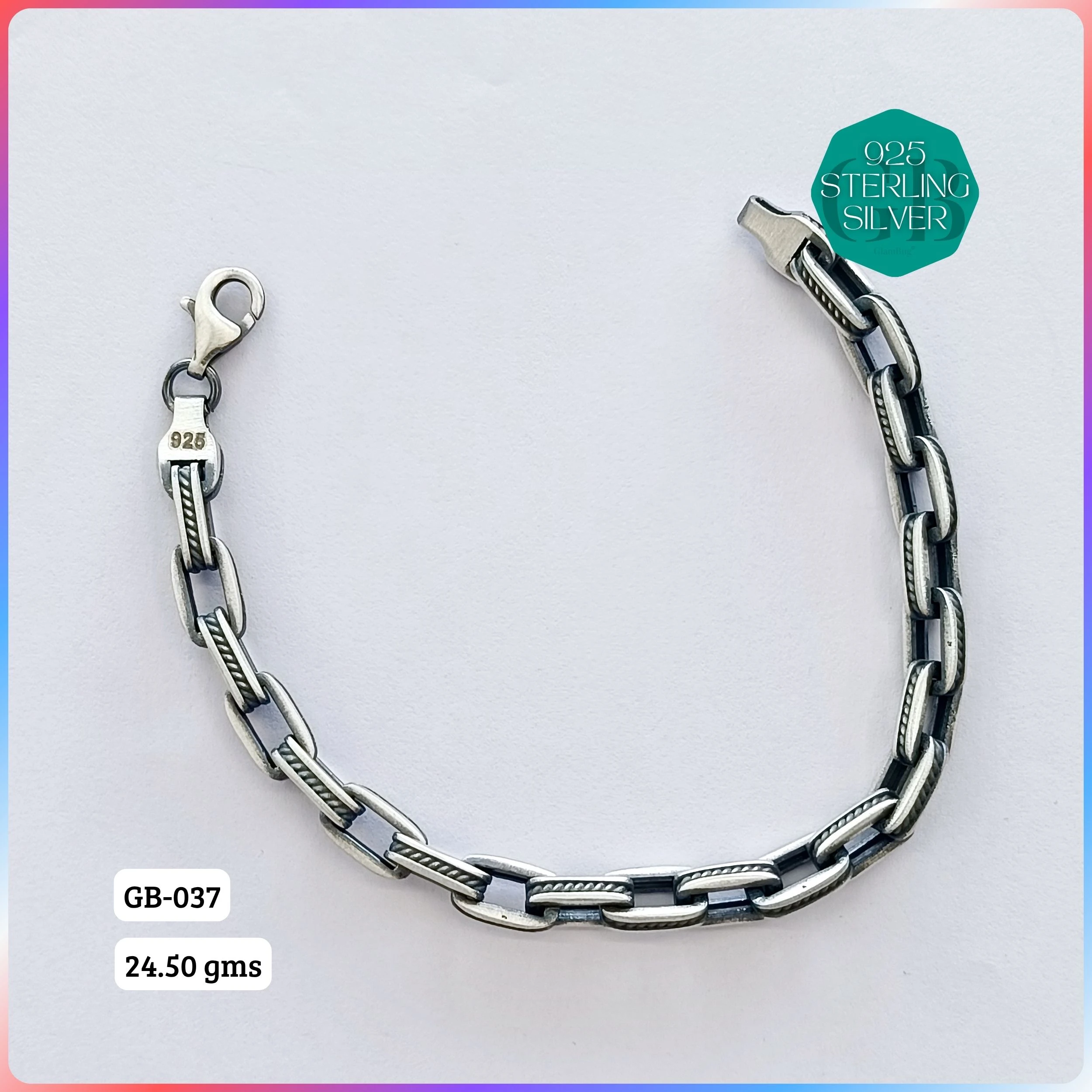 MEN'S CZ FIGARO BRACELETS - Premium 925 Silver Jewellery - SKU: GB-037-019 - Hyderabad Silver Importers