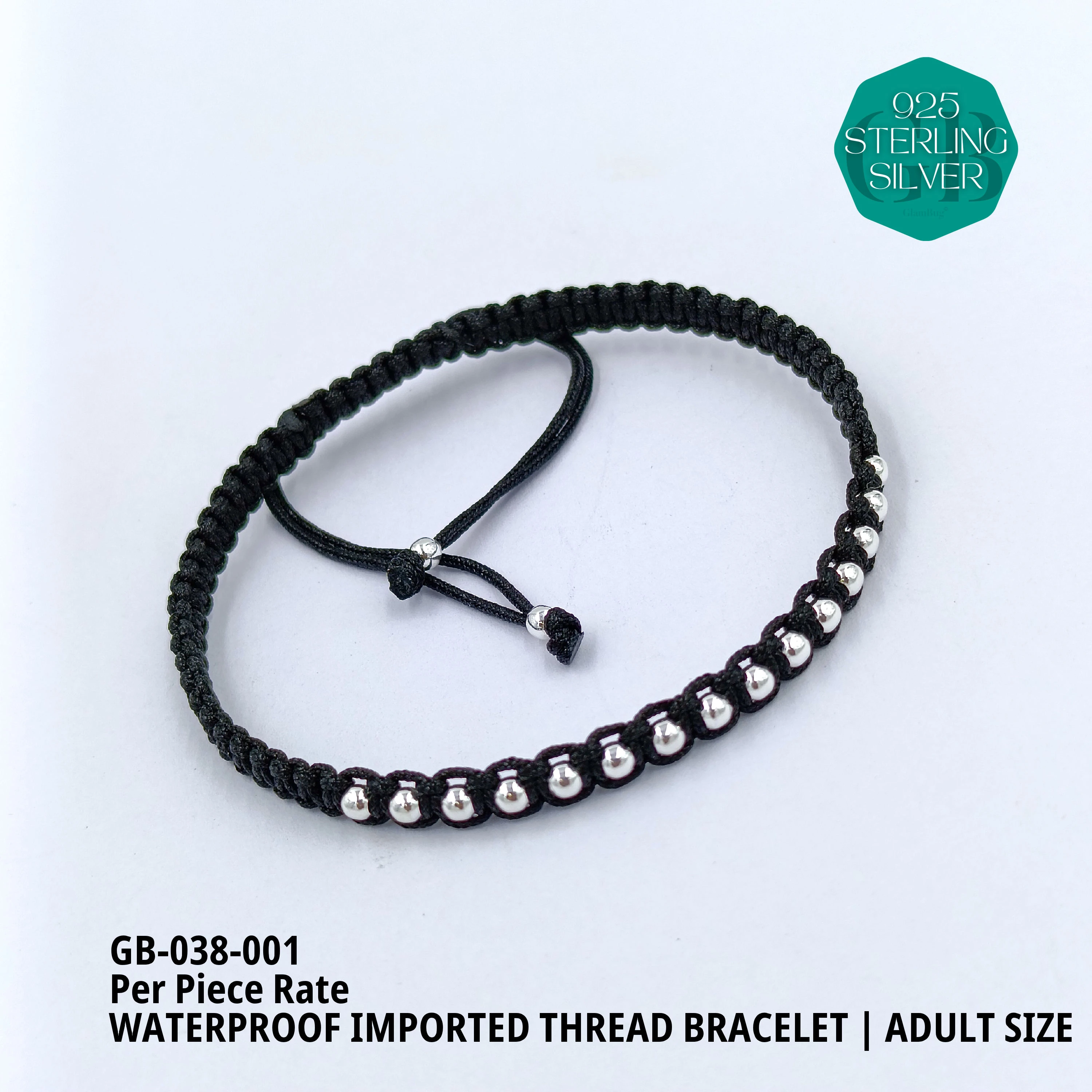 ADULTS THREAD BRACELETS (PER PIECE) - Premium 925 Silver Jewellery - SKU: GB-038-001 - Hyderabad Silver Importers
