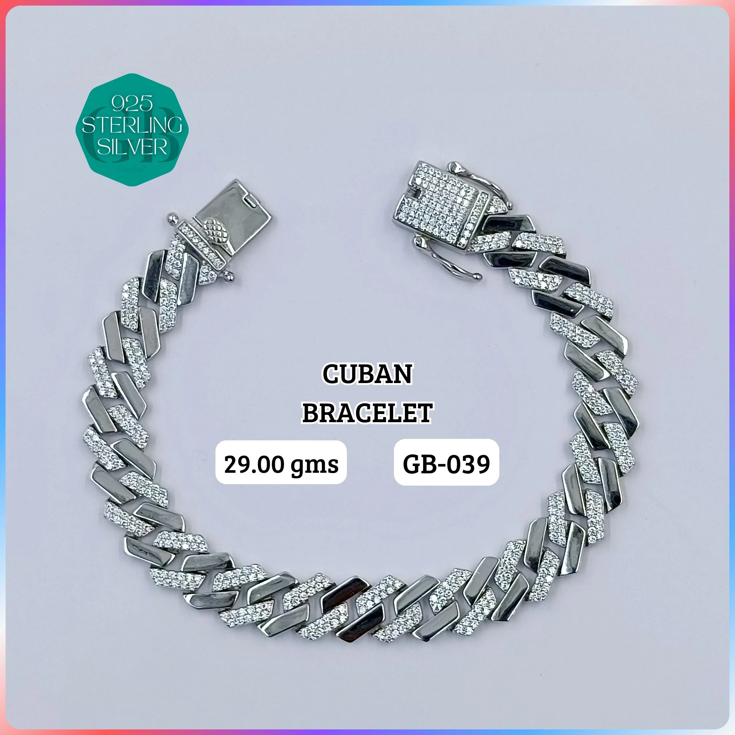 CUBAN MENS BRACELET - Premium 925 Silver Jewellery - SKU: GB-039-001 - Hyderabad Silver Importers