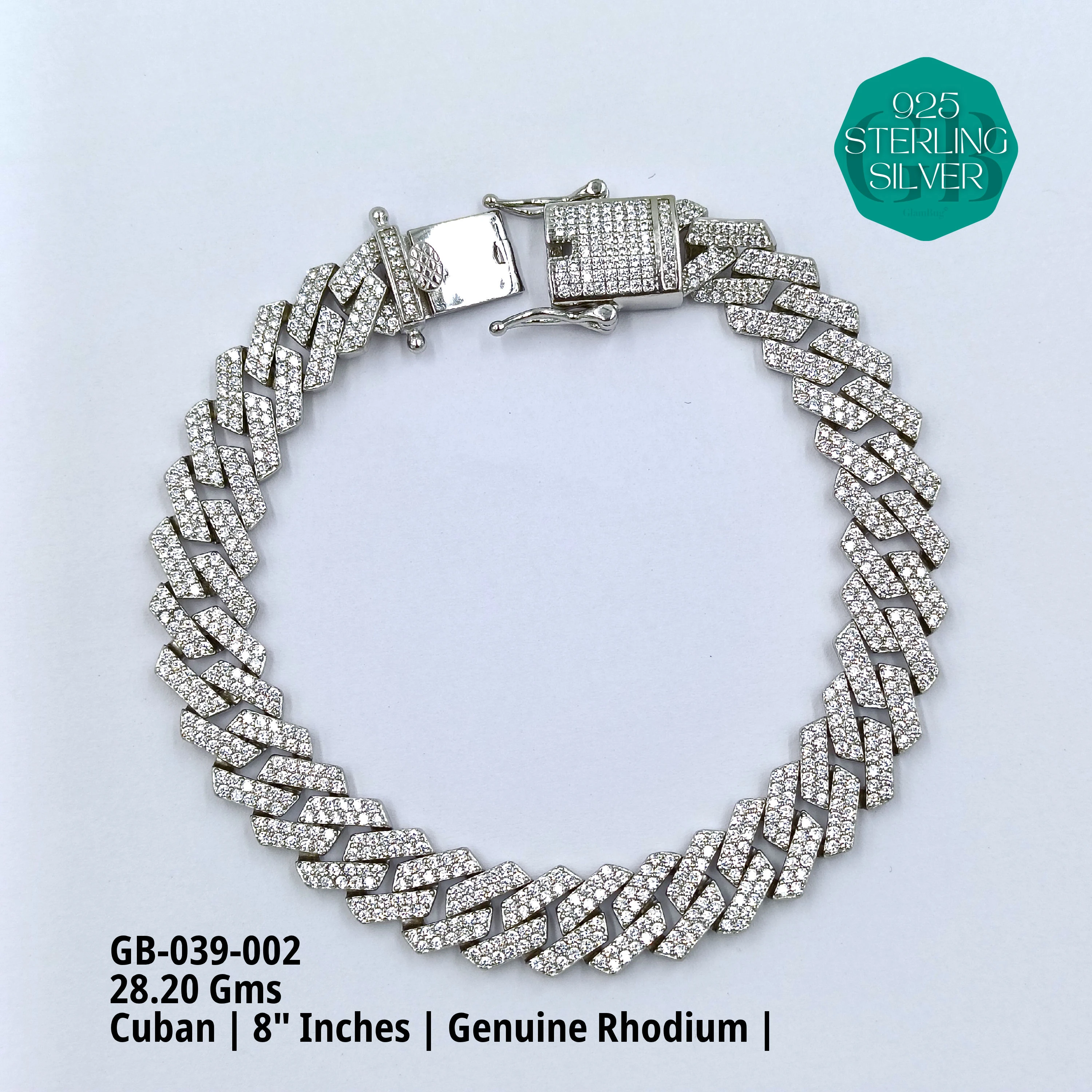 CUBAN MENS BRACELET - Premium 925 Silver Jewellery - SKU: GB-039-002 - Hyderabad Silver Importers