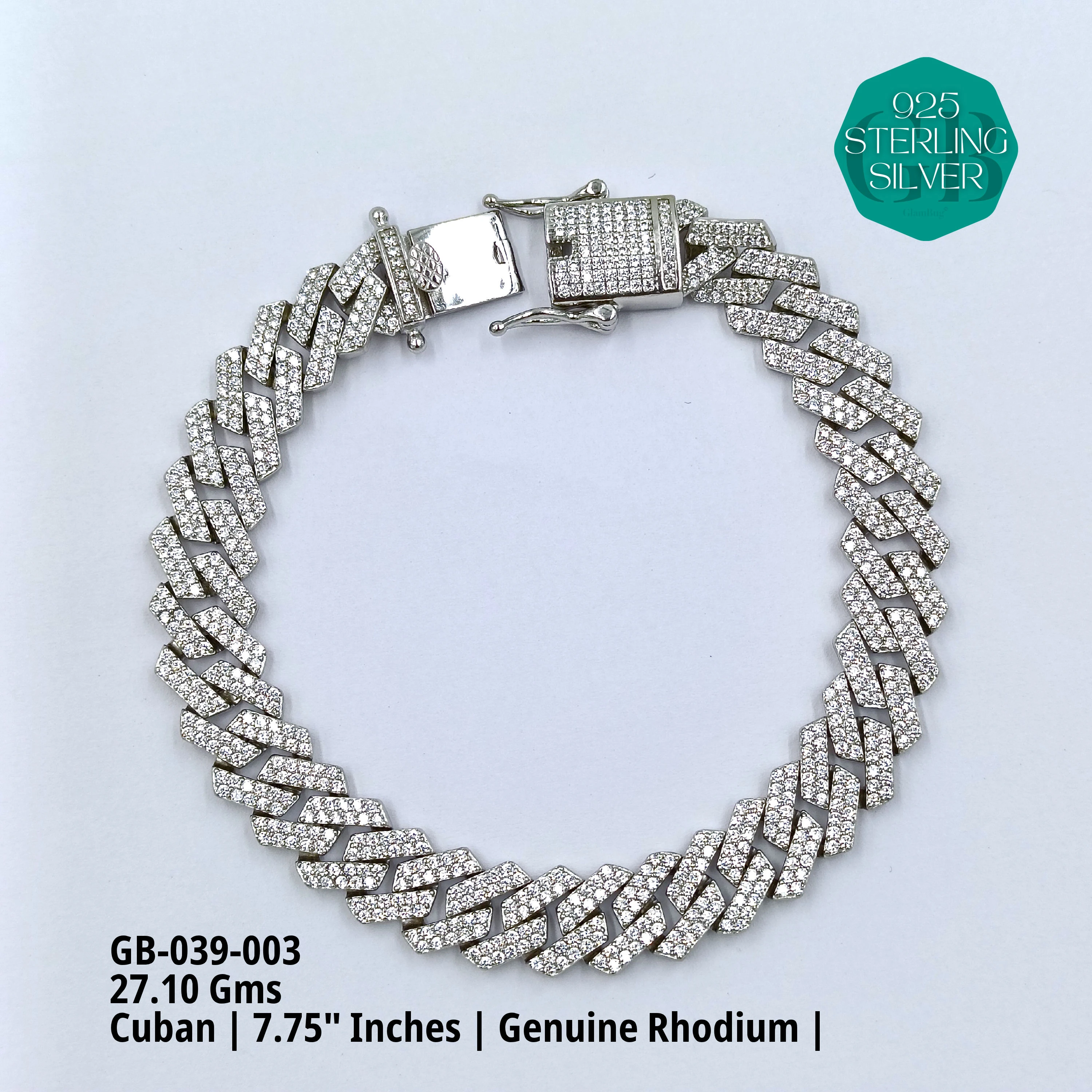 CUBAN MENS BRACELET - Premium 925 Silver Jewellery - SKU: GB-039-003 - Hyderabad Silver Importers