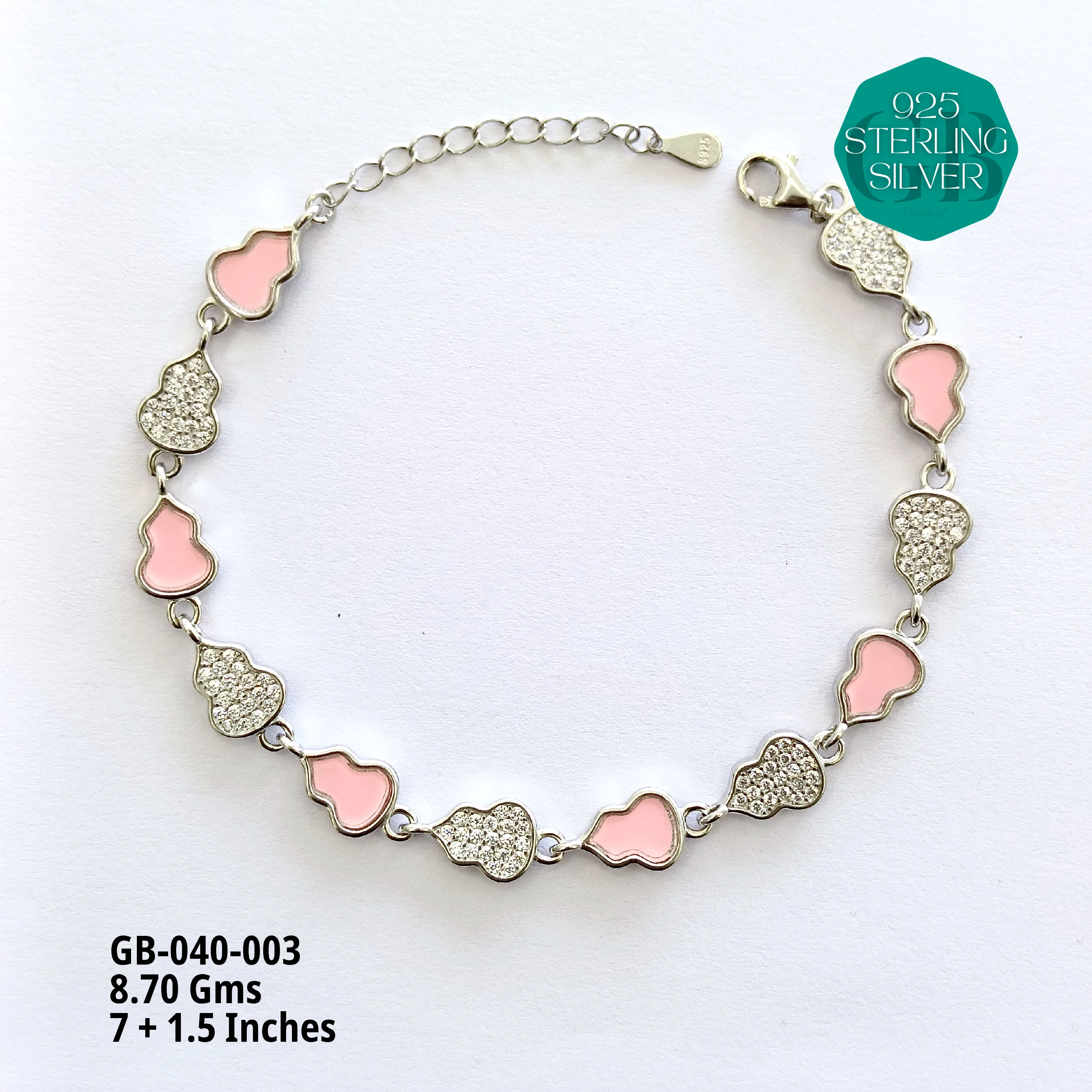 MOP + MICRO BRACELETS - Premium 925 Silver Jewellery - SKU: GB-040-003 - Hyderabad Silver Importers