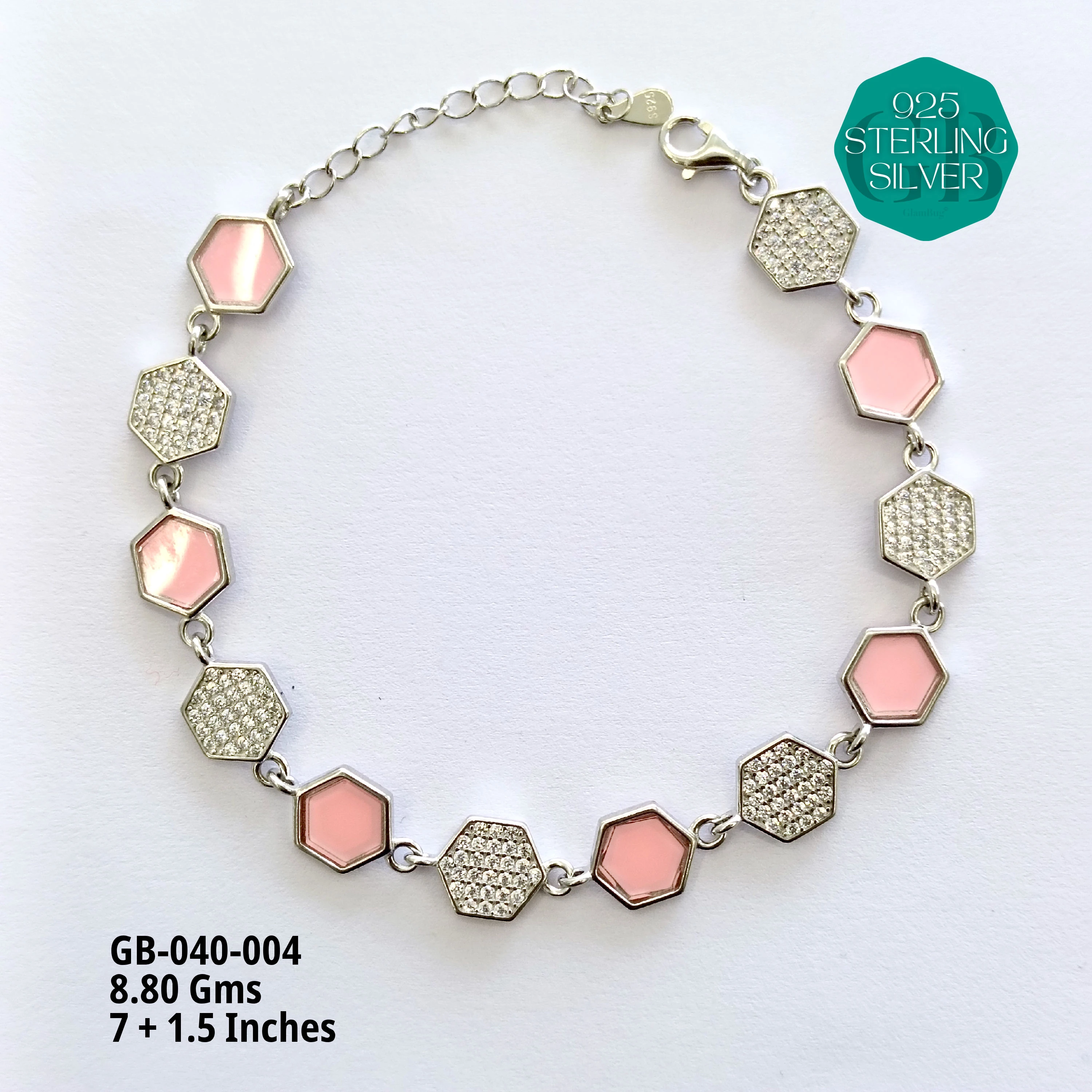 MOP + MICRO BRACELETS - Premium 925 Silver Jewellery - SKU: GB-040-004 - Hyderabad Silver Importers