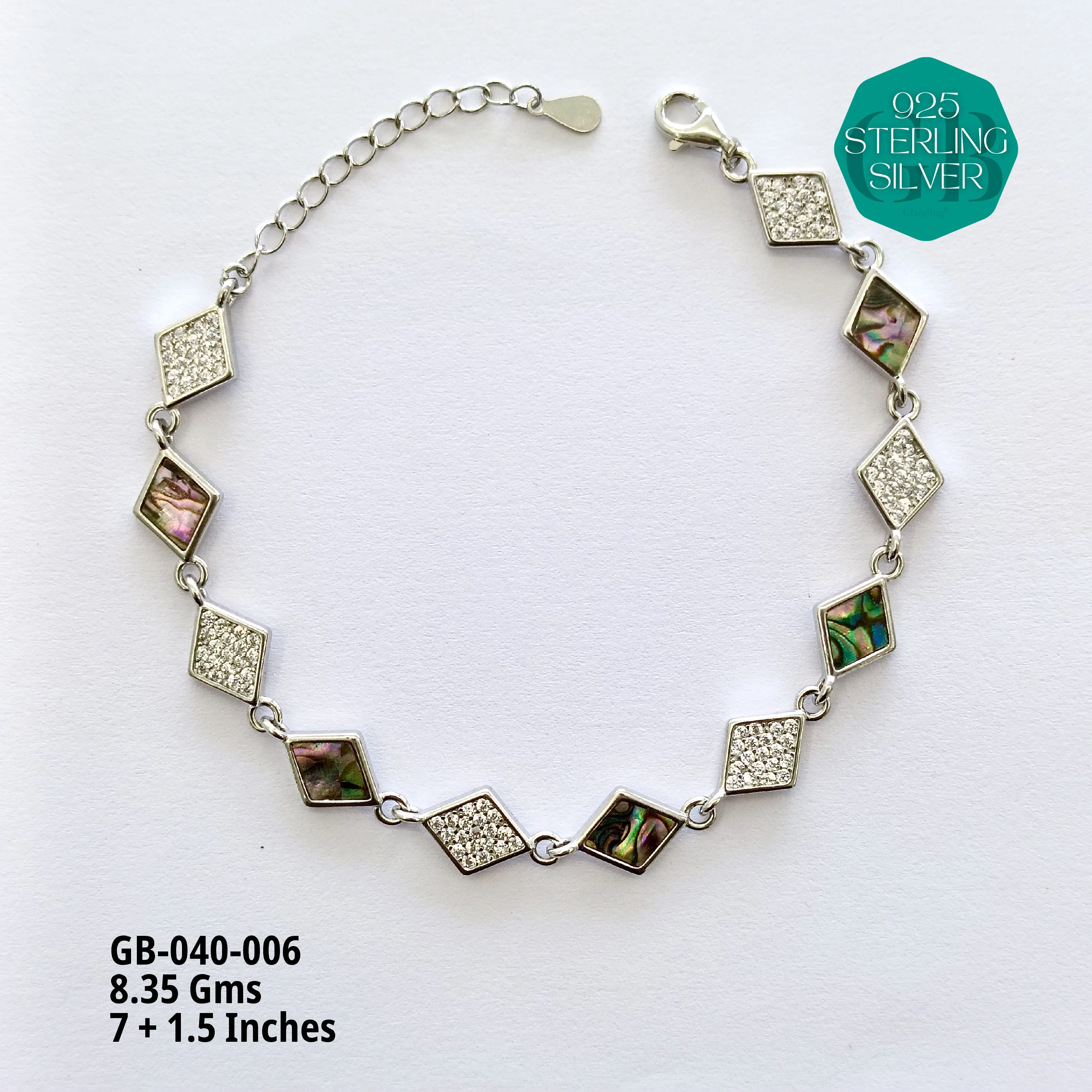 MOP + MICRO BRACELETS - Premium 925 Silver Jewellery - SKU: GB-040-006 - Hyderabad Silver Importers