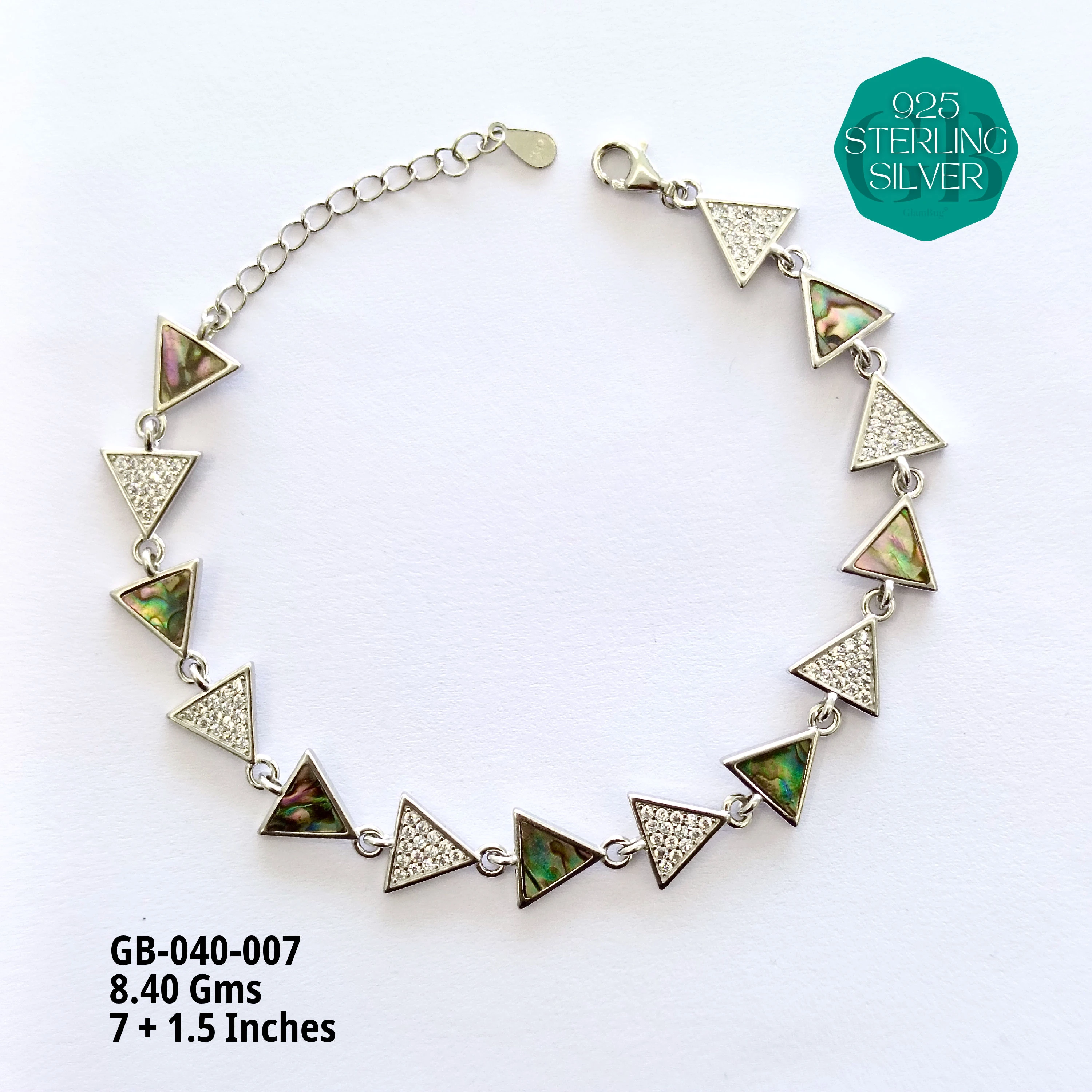 MOP + MICRO BRACELETS - Premium 925 Silver Jewellery - SKU: GB-040-007 - Hyderabad Silver Importers