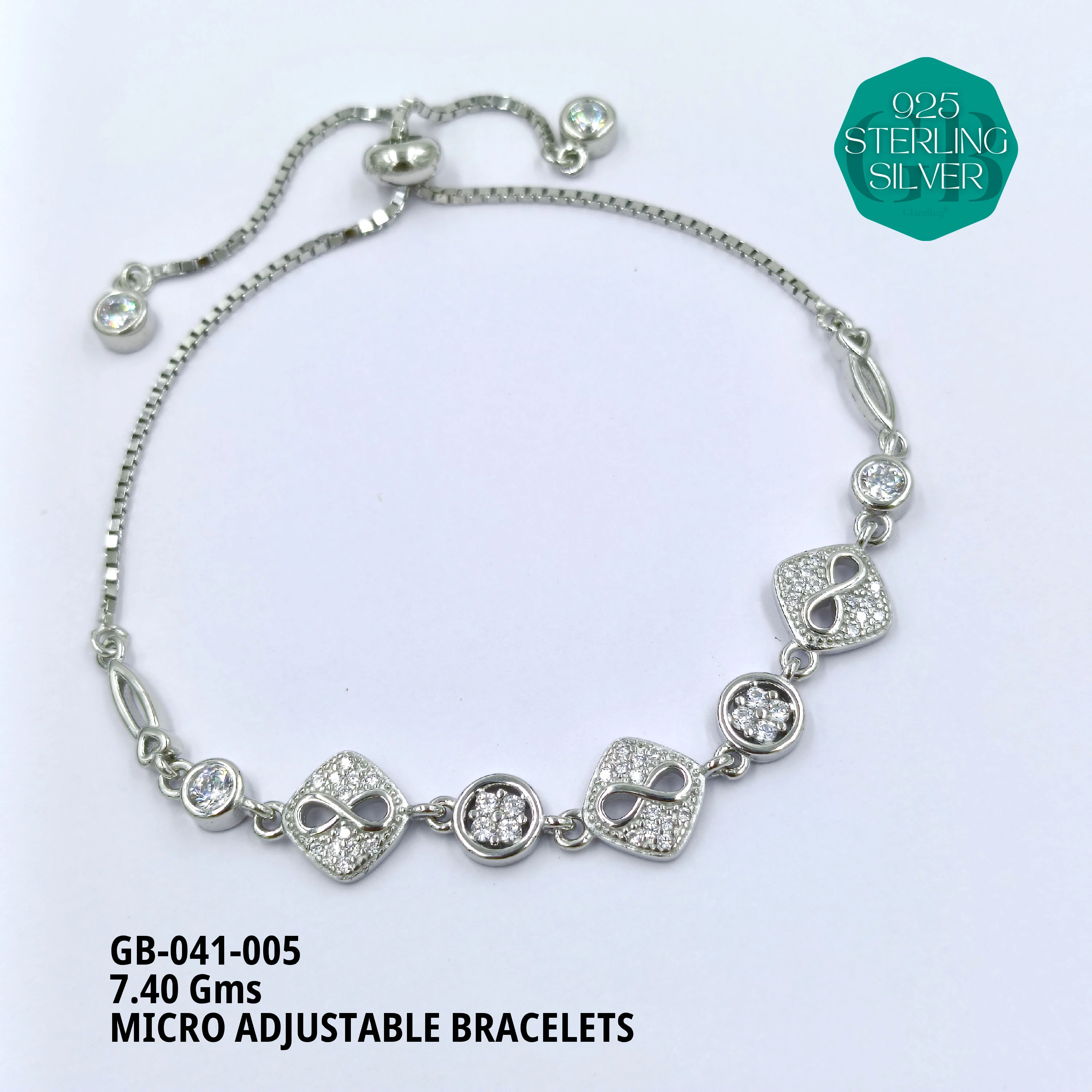 MICRO ADJUSTABLE BRACELETS - Premium 925 Silver Jewellery - SKU: GB-041-005 - Hyderabad Silver Importers