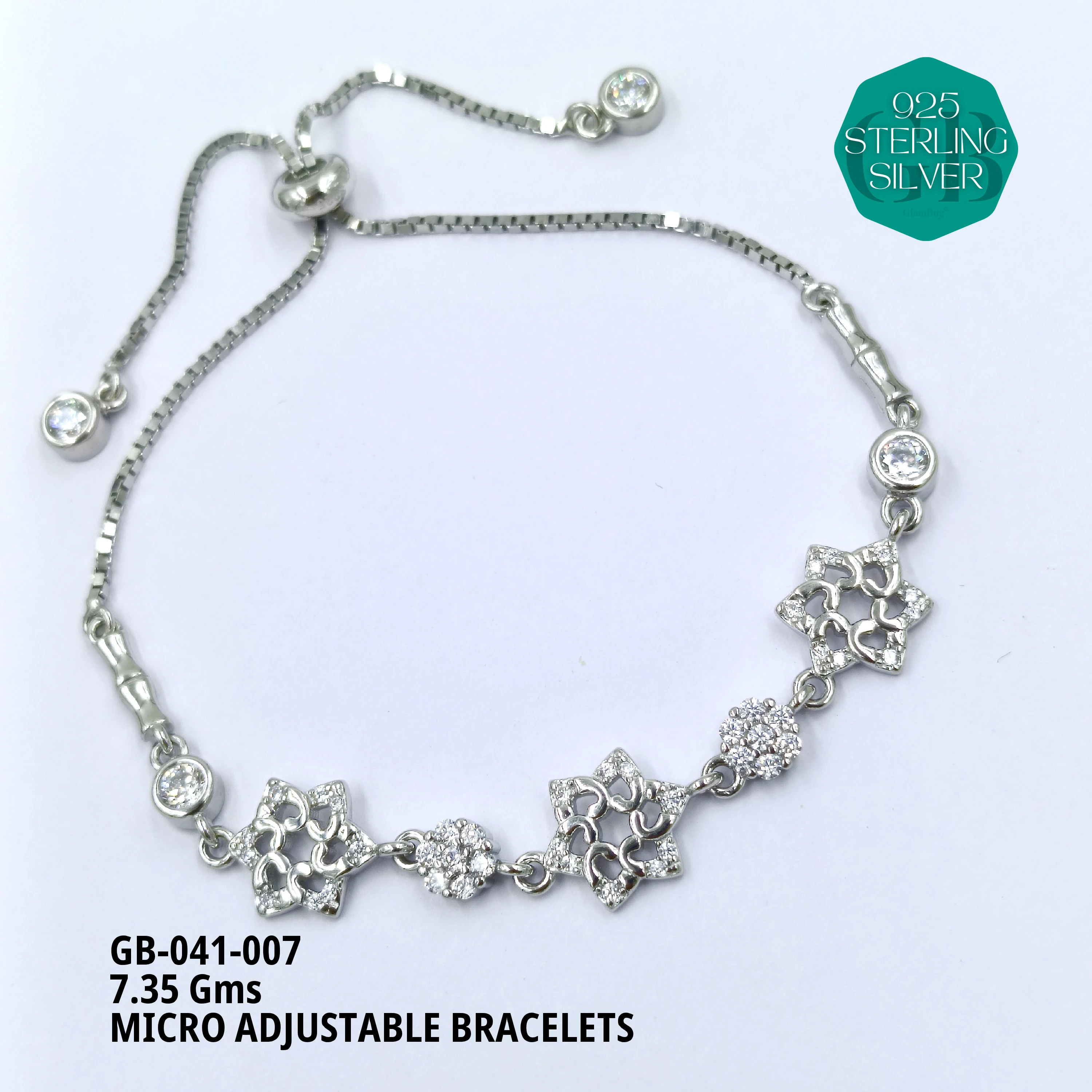 MICRO ADJUSTABLE BRACELETS - Premium 925 Silver Jewellery - SKU: GB-041-007 - Hyderabad Silver Importers