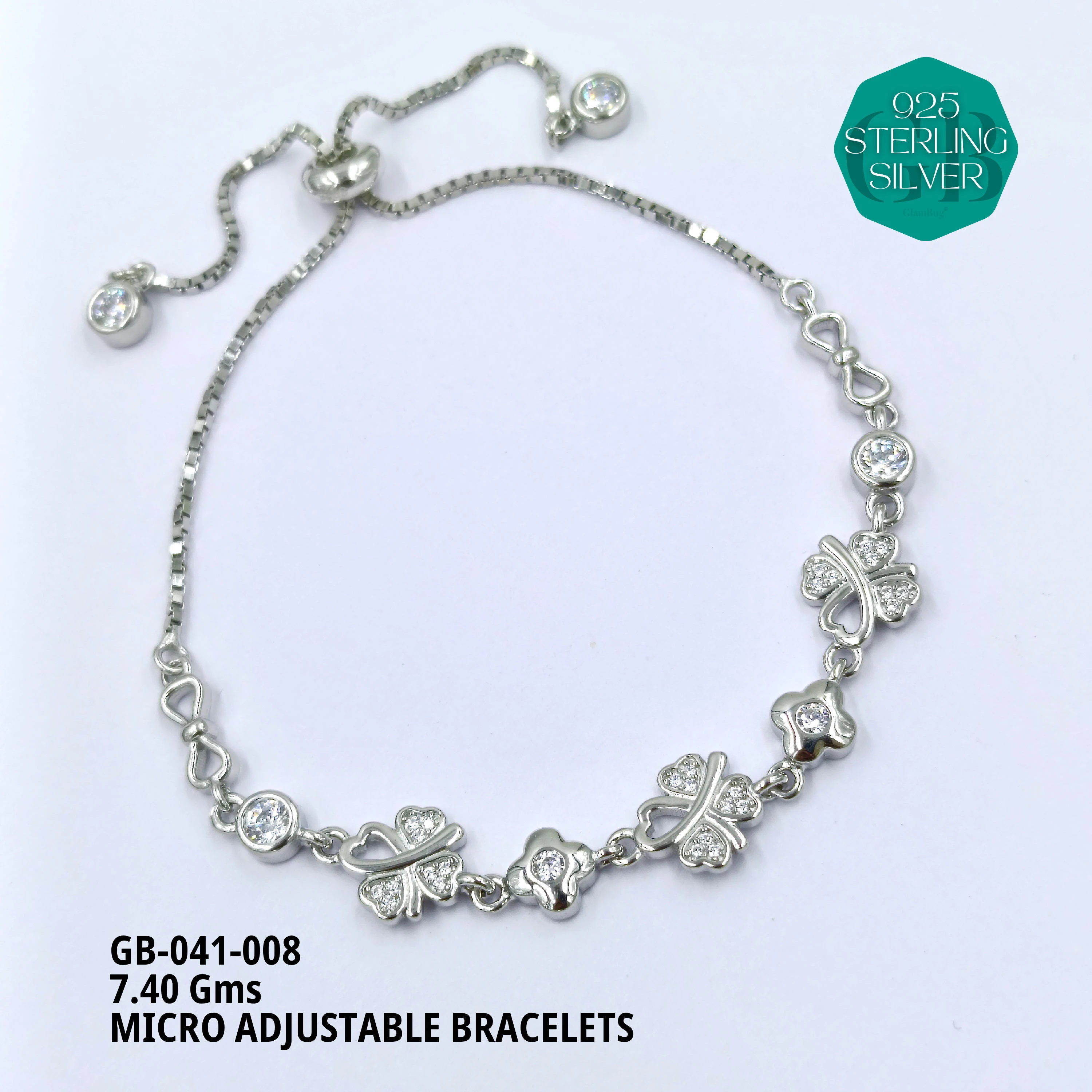 MICRO ADJUSTABLE BRACELETS - Premium 925 Silver Jewellery - SKU: GB-041-008 - Hyderabad Silver Importers