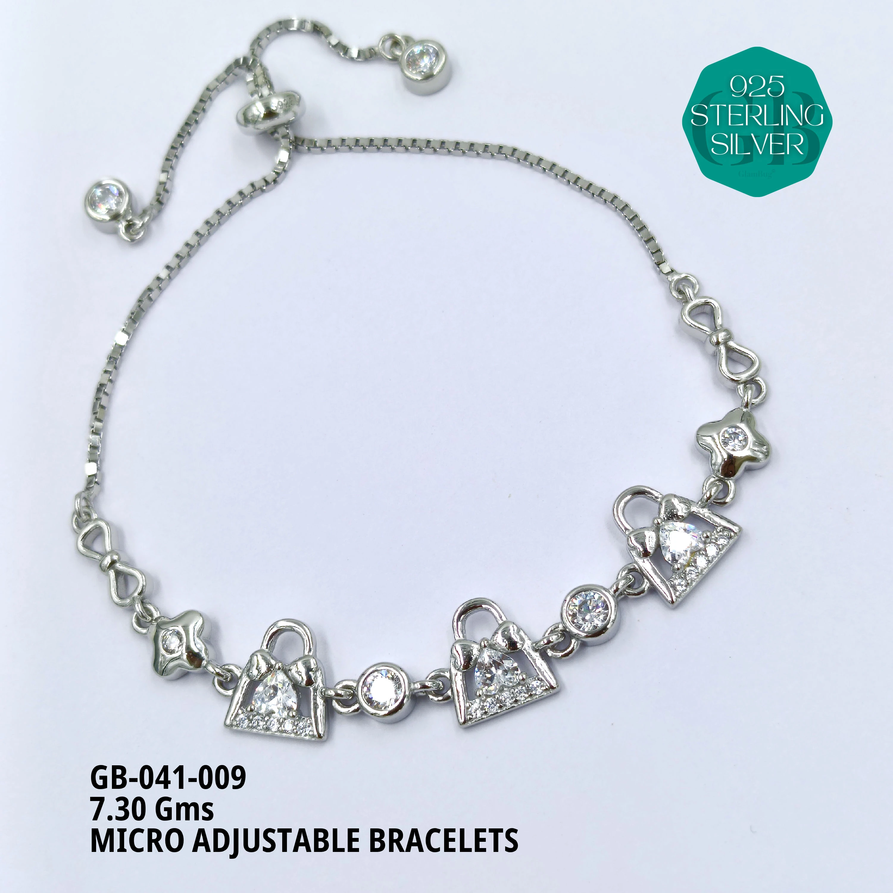 MICRO ADJUSTABLE BRACELETS - Premium 925 Silver Jewellery - SKU: GB-041-009 - Hyderabad Silver Importers