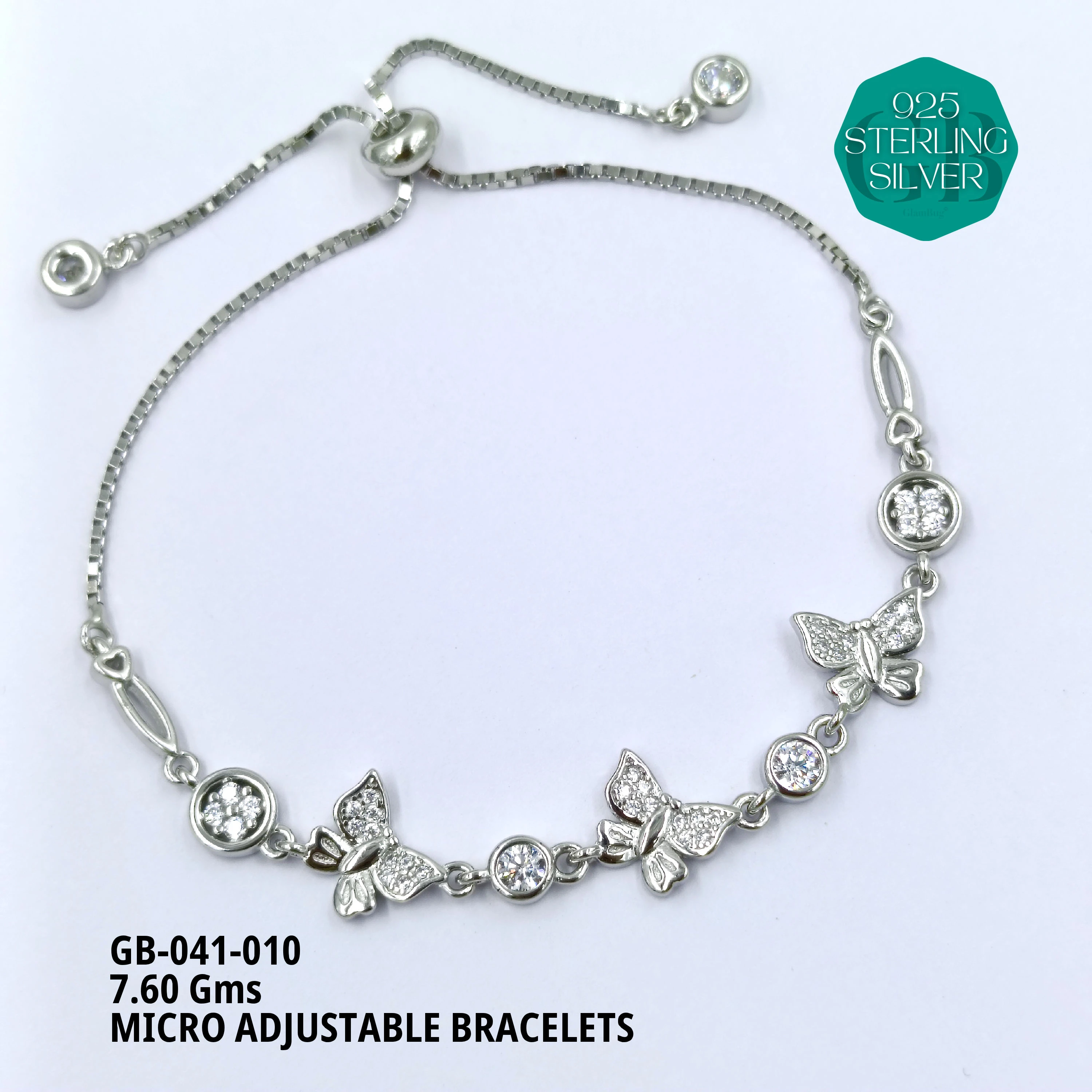 MICRO ADJUSTABLE BRACELETS - Premium 925 Silver Jewellery - SKU: GB-041-010 - Hyderabad Silver Importers