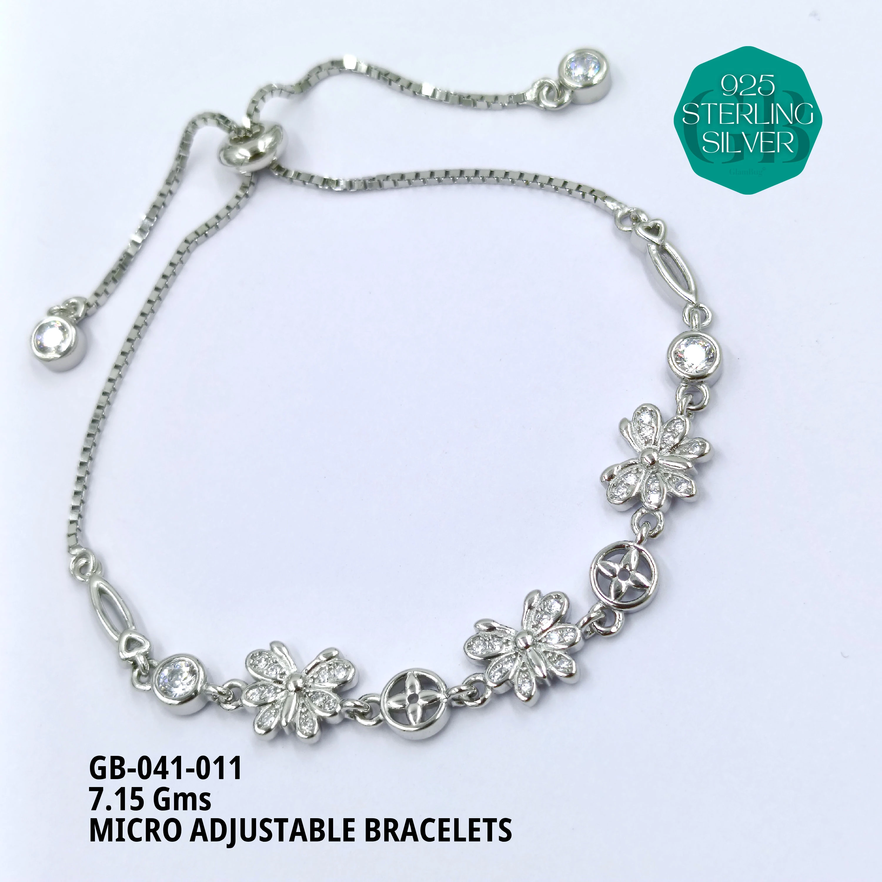 MICRO ADJUSTABLE BRACELETS - Premium 925 Silver Jewellery - SKU: GB-041-011 - Hyderabad Silver Importers