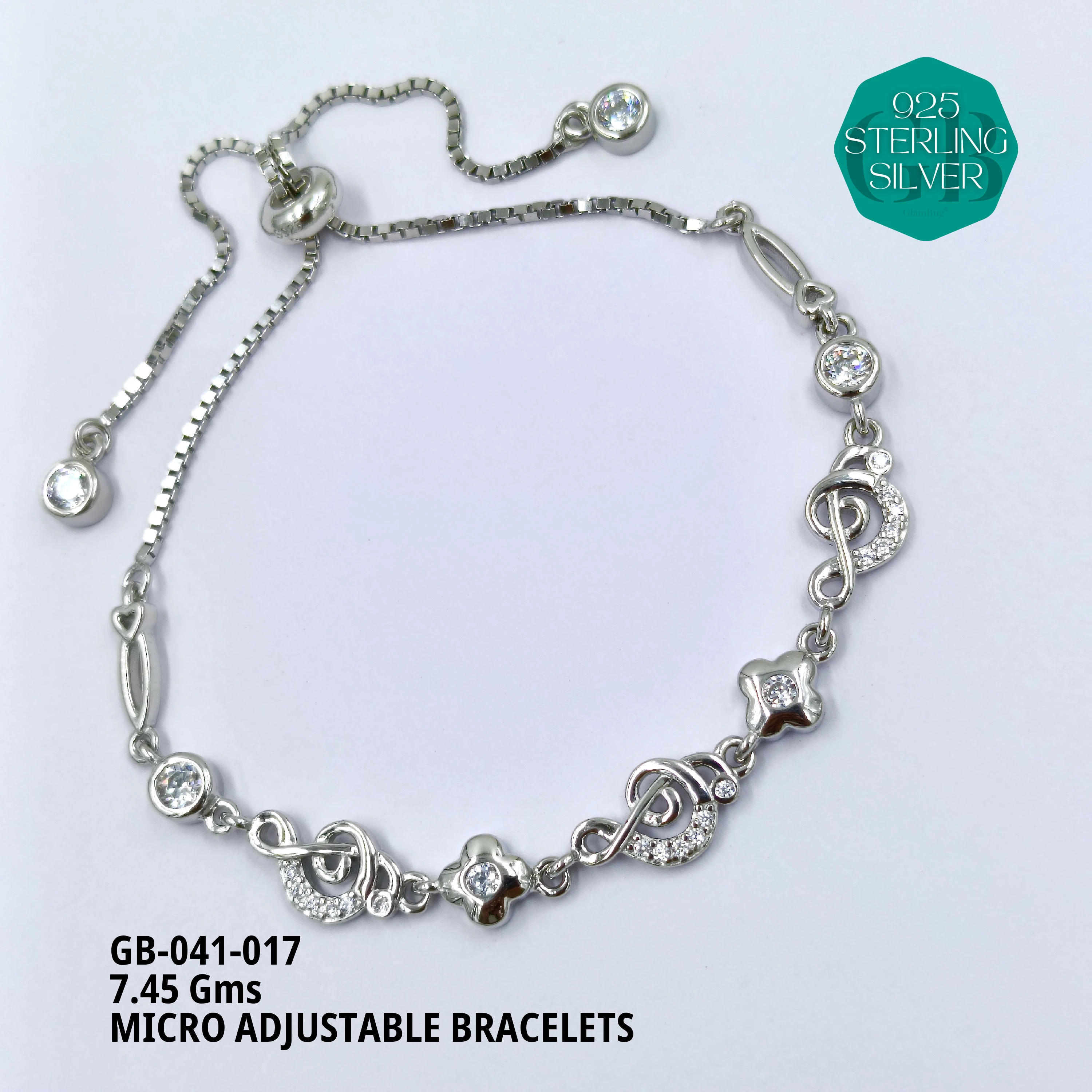 MICRO ADJUSTABLE BRACELETS - Premium 925 Silver Jewellery - SKU: GB-041-017 - Hyderabad Silver Importers