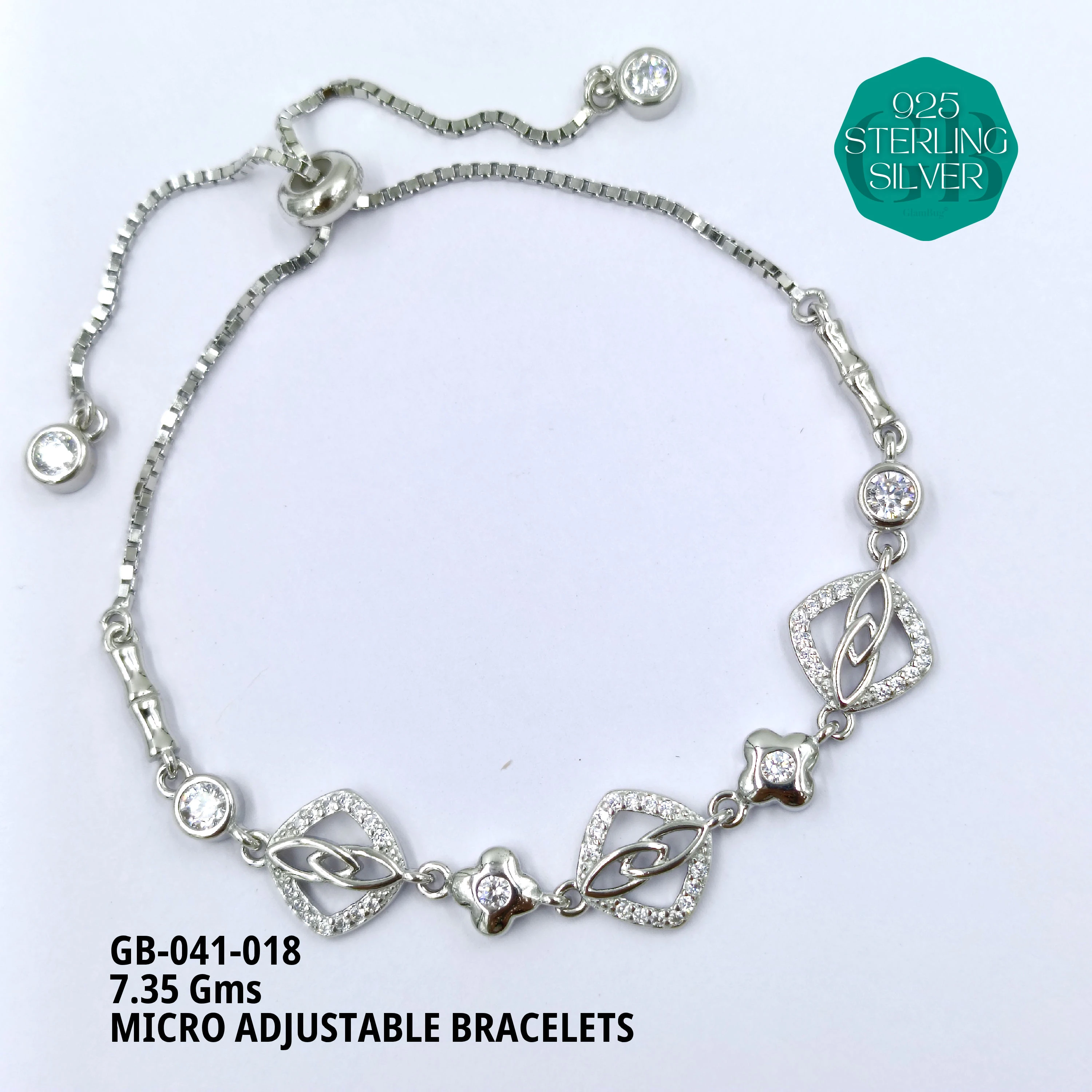 MICRO ADJUSTABLE BRACELETS - Premium 925 Silver Jewellery - SKU: GB-041-018 - Hyderabad Silver Importers