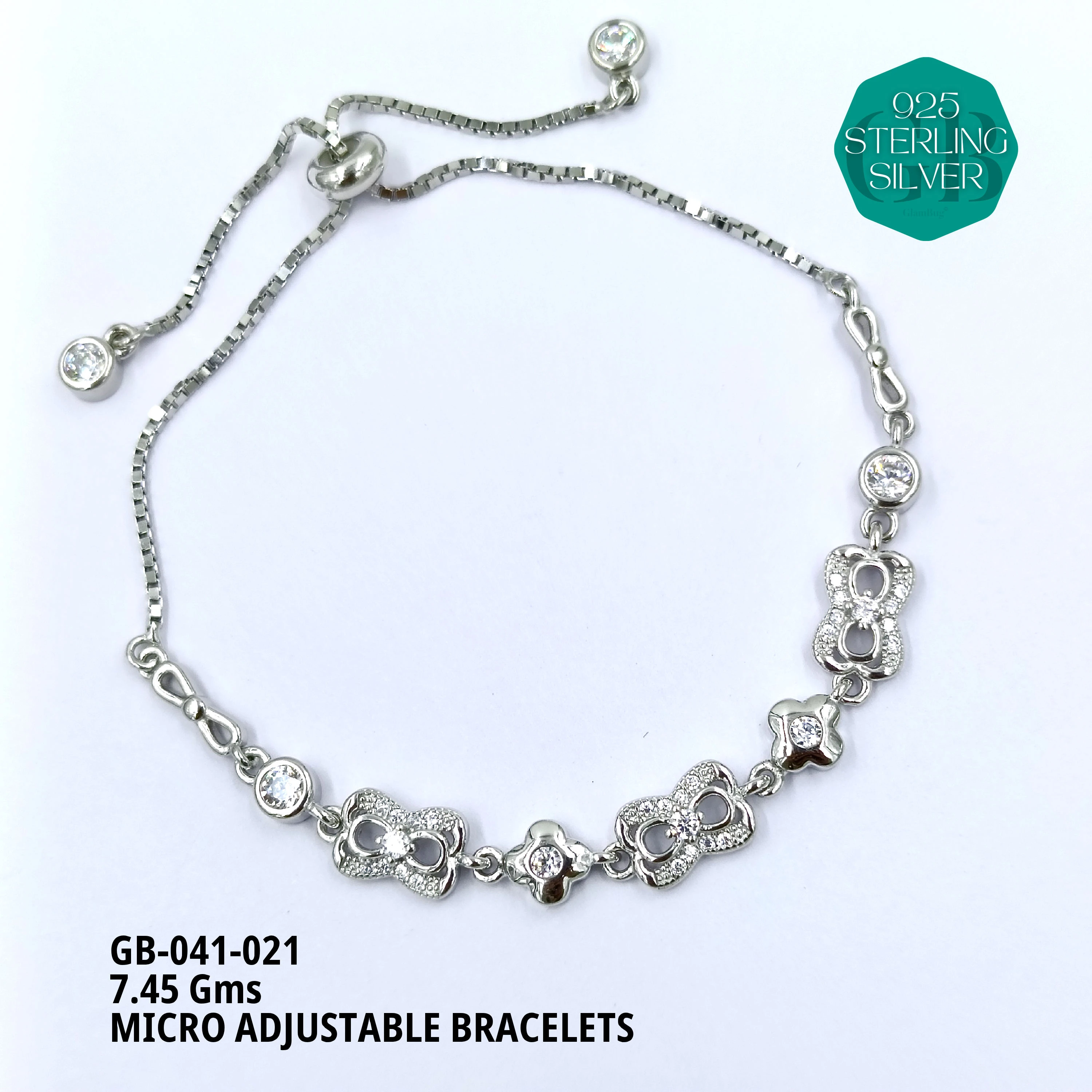 MICRO ADJUSTABLE BRACELETS - Premium 925 Silver Jewellery - SKU: GB-041-021 - Hyderabad Silver Importers