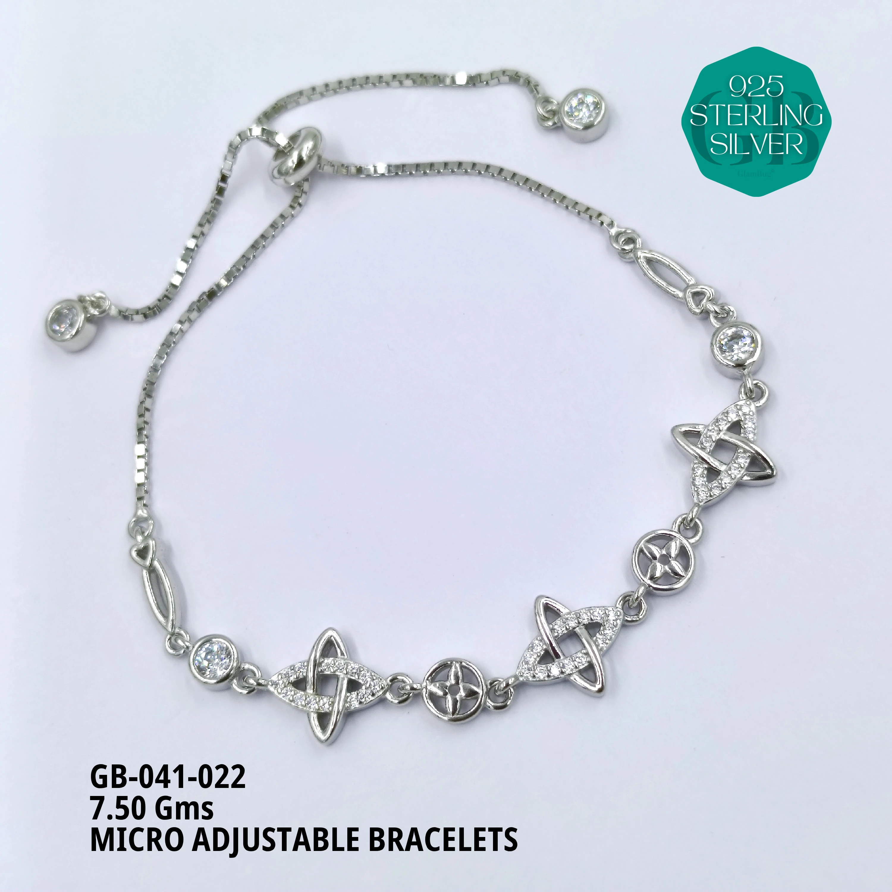 MICRO ADJUSTABLE BRACELETS - Premium 925 Silver Jewellery - SKU: GB-041-022 - Hyderabad Silver Importers