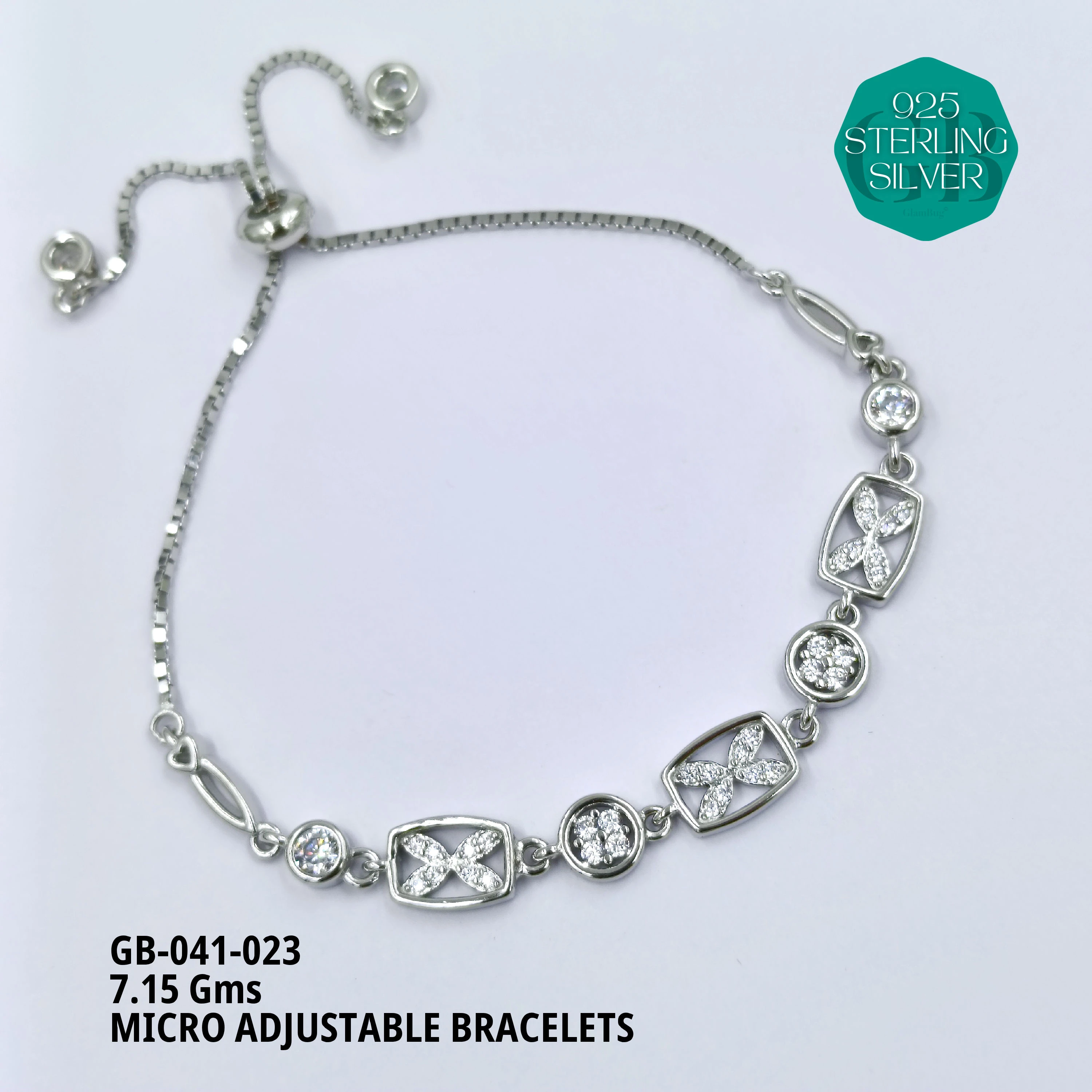 MICRO ADJUSTABLE BRACELETS - Premium 925 Silver Jewellery - SKU: GB-041-023 - Hyderabad Silver Importers