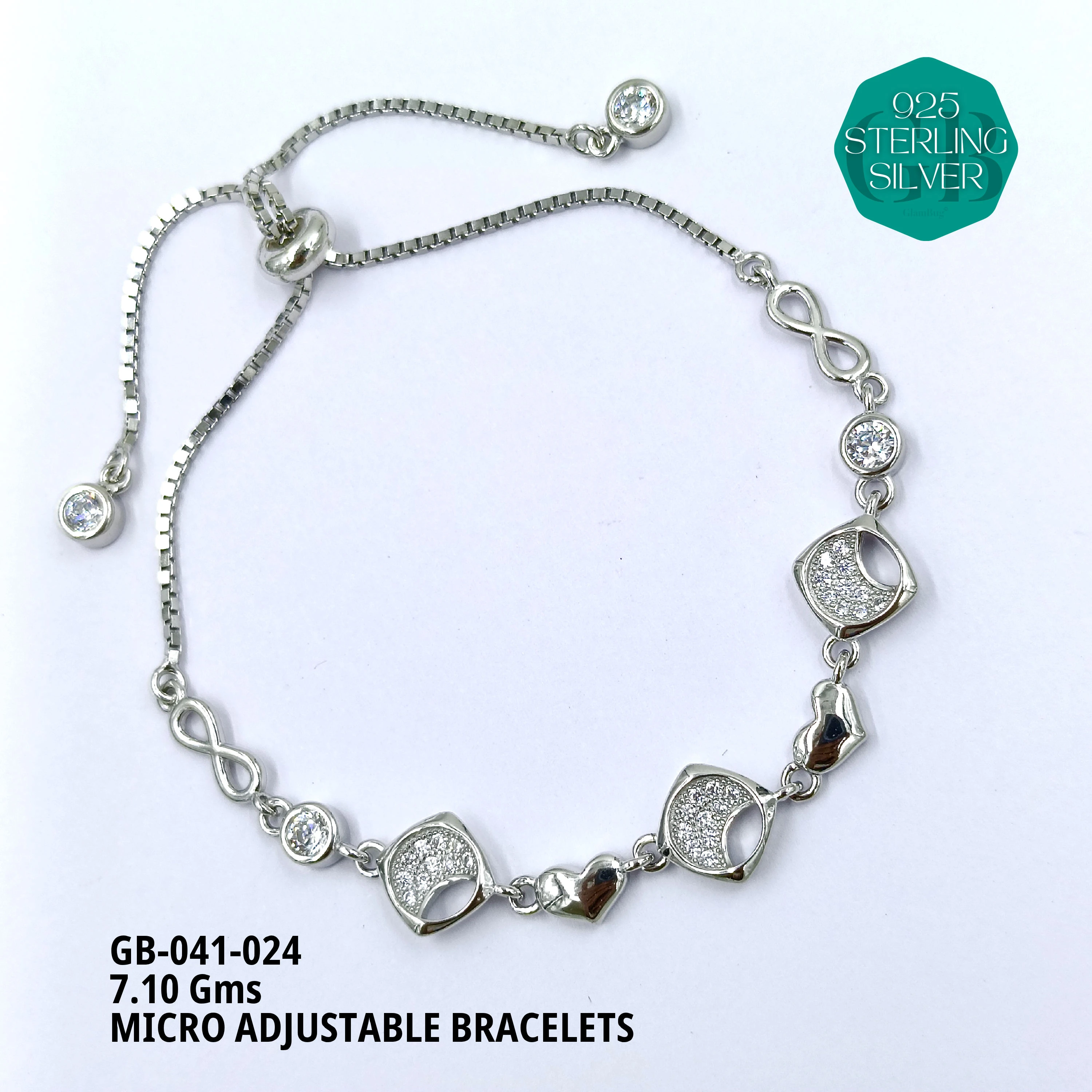 MICRO ADJUSTABLE BRACELETS - Premium 925 Silver Jewellery - SKU: GB-041-024 - Hyderabad Silver Importers