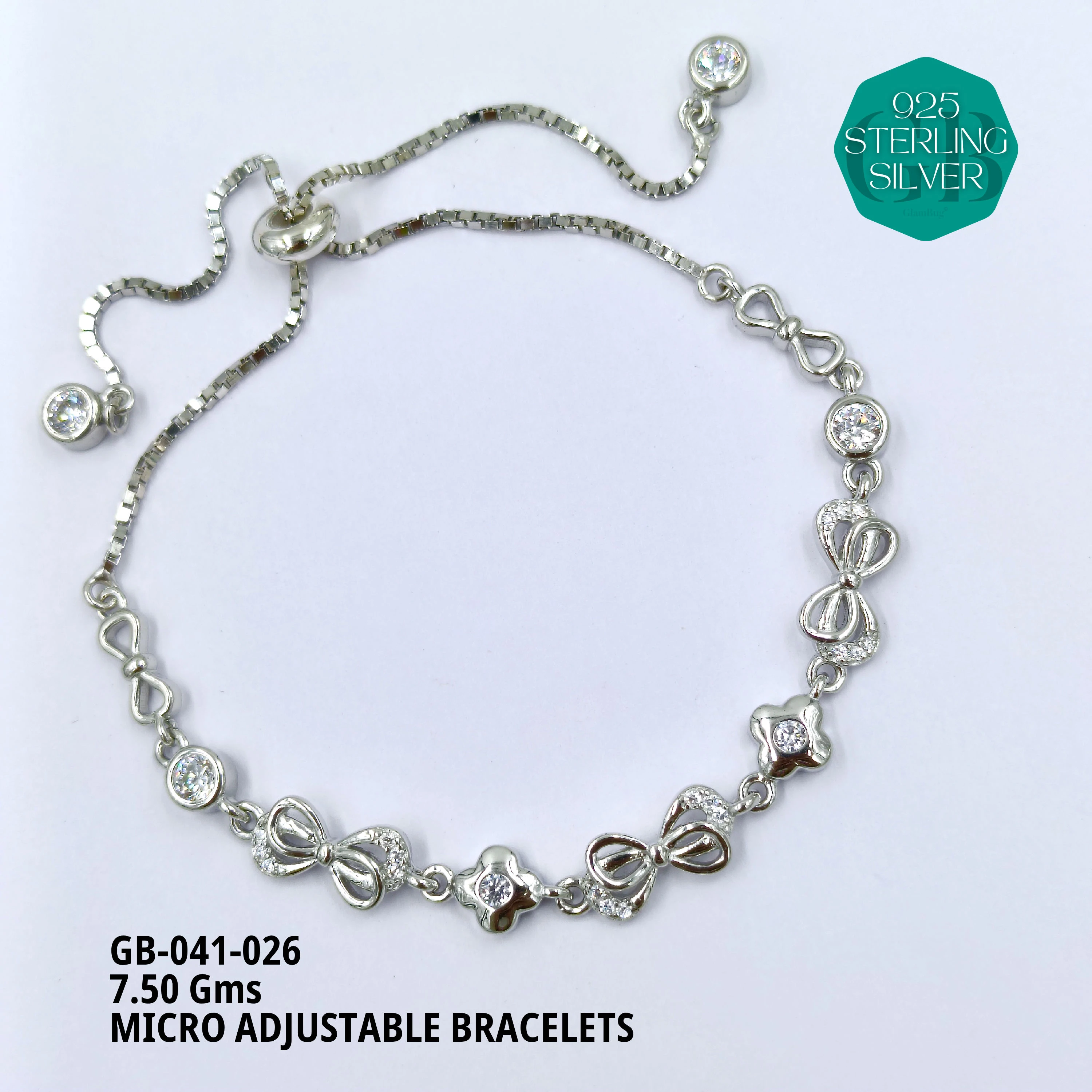 MICRO ADJUSTABLE BRACELETS - Premium 925 Silver Jewellery - SKU: GB-041-026 - Hyderabad Silver Importers