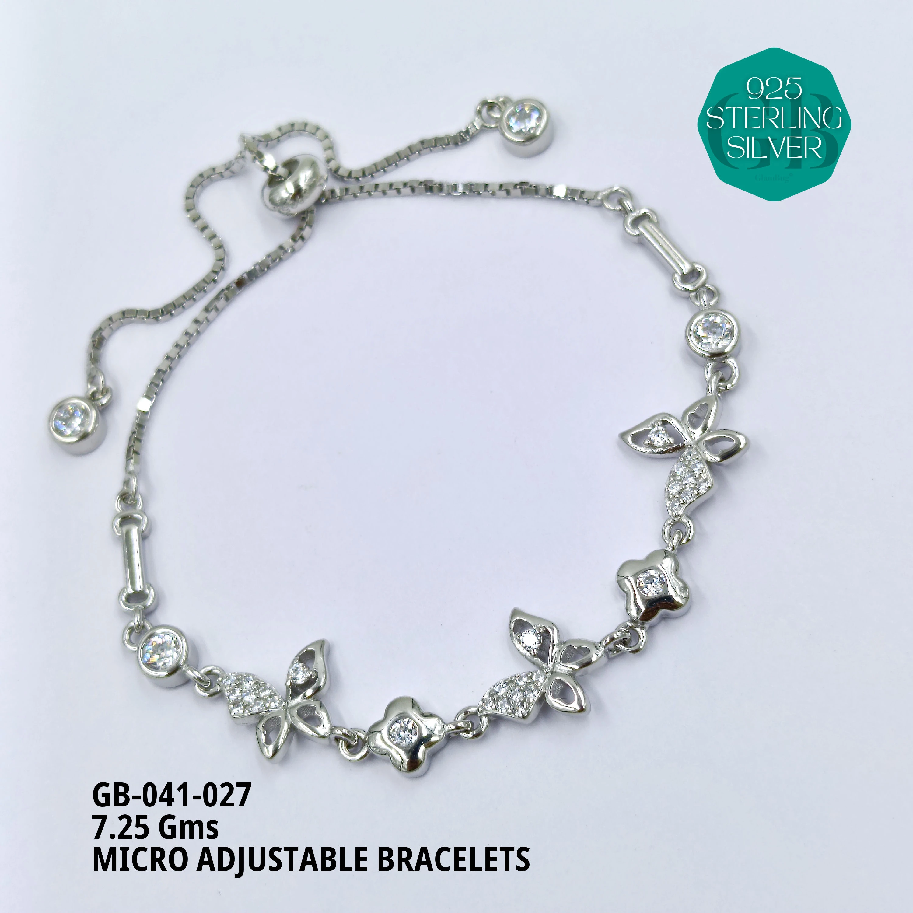 MICRO ADJUSTABLE BRACELETS - Premium 925 Silver Jewellery - SKU: GB-041-027 - Hyderabad Silver Importers