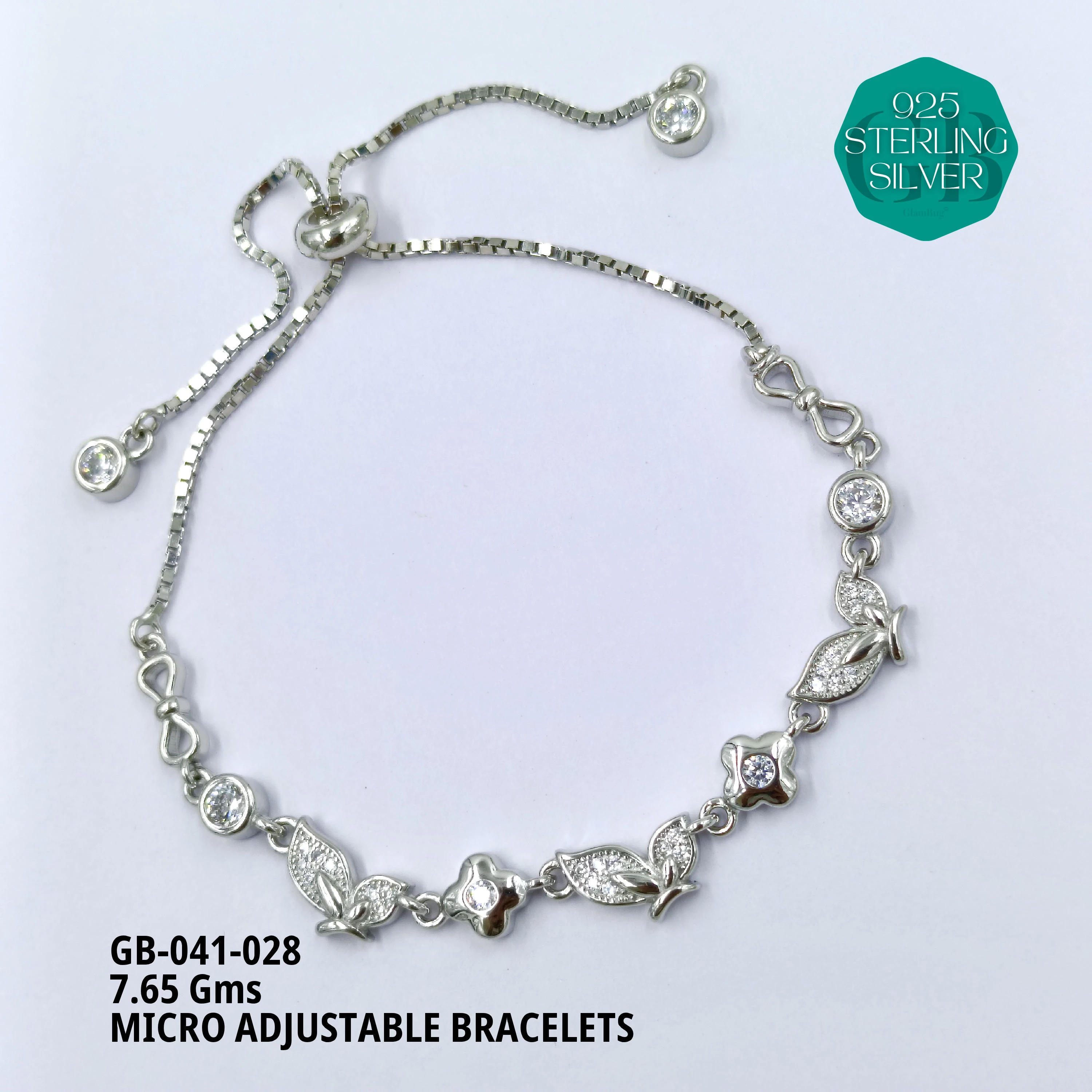 MICRO ADJUSTABLE BRACELETS - Premium 925 Silver Jewellery - SKU: GB-041-028 - Hyderabad Silver Importers